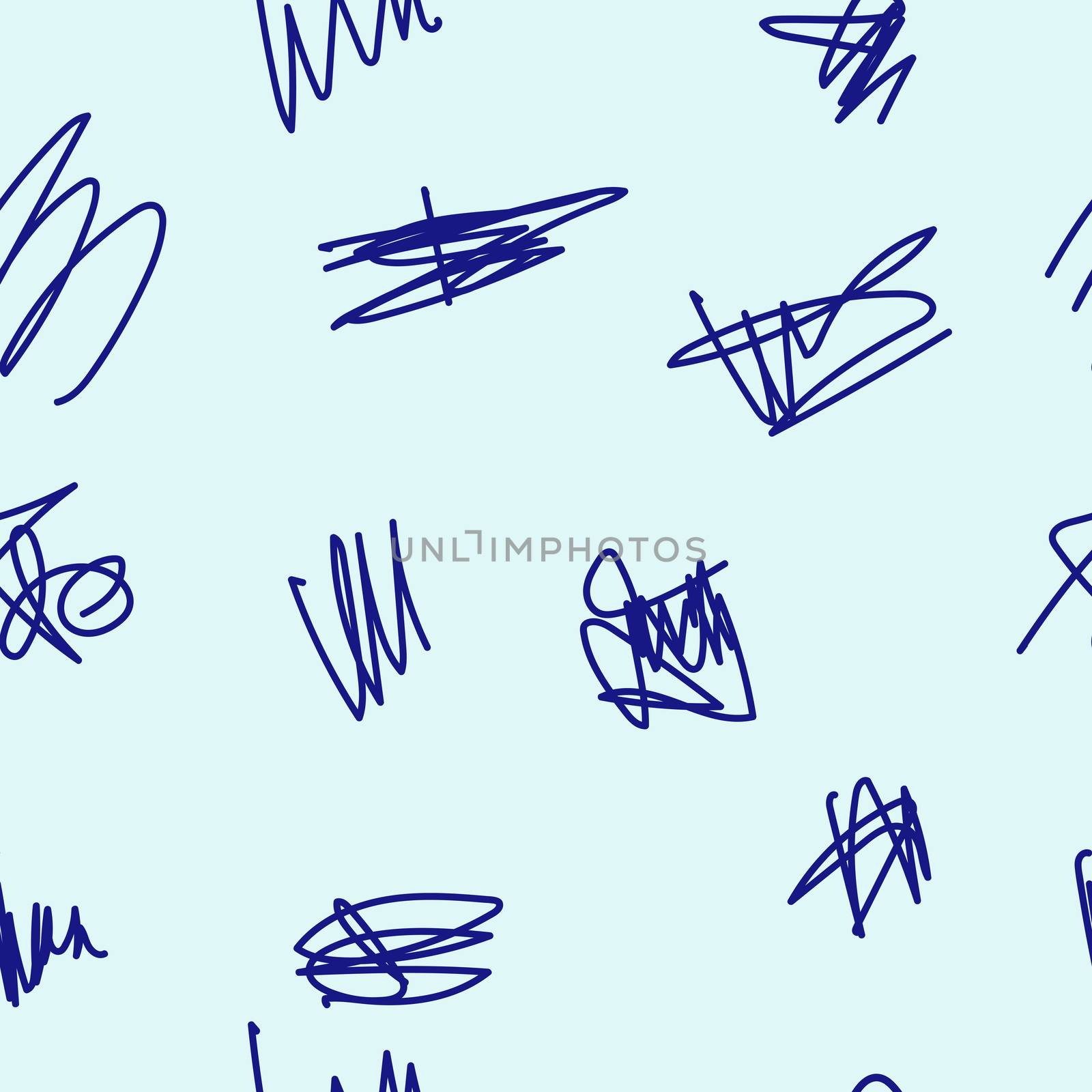 Seamless pattern of hand drawn doodle shapes, design elements. The scribble of a gel pen