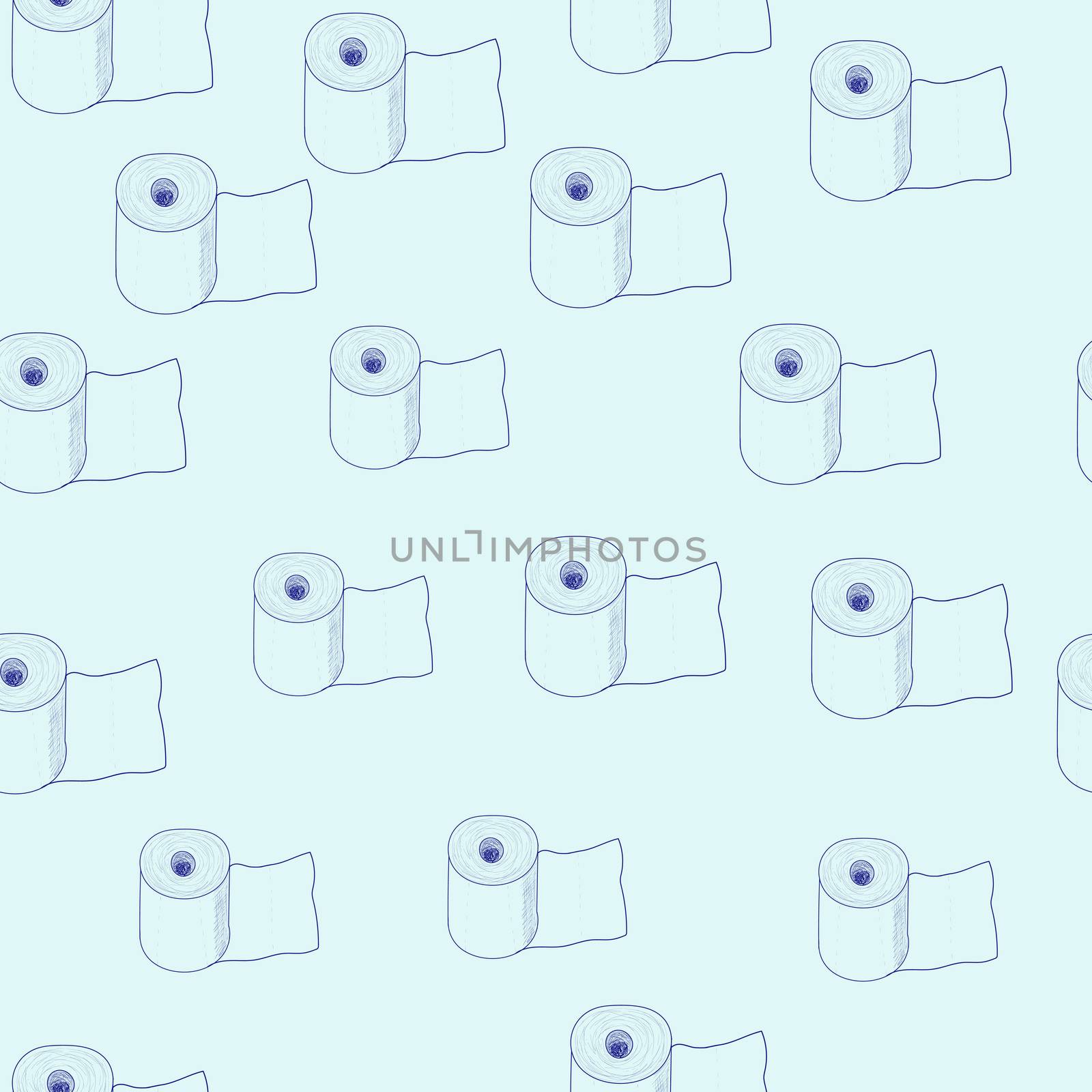 Seamless pattern with toilet paper rolls in doodle style. illustration. The scribble of a gel pen