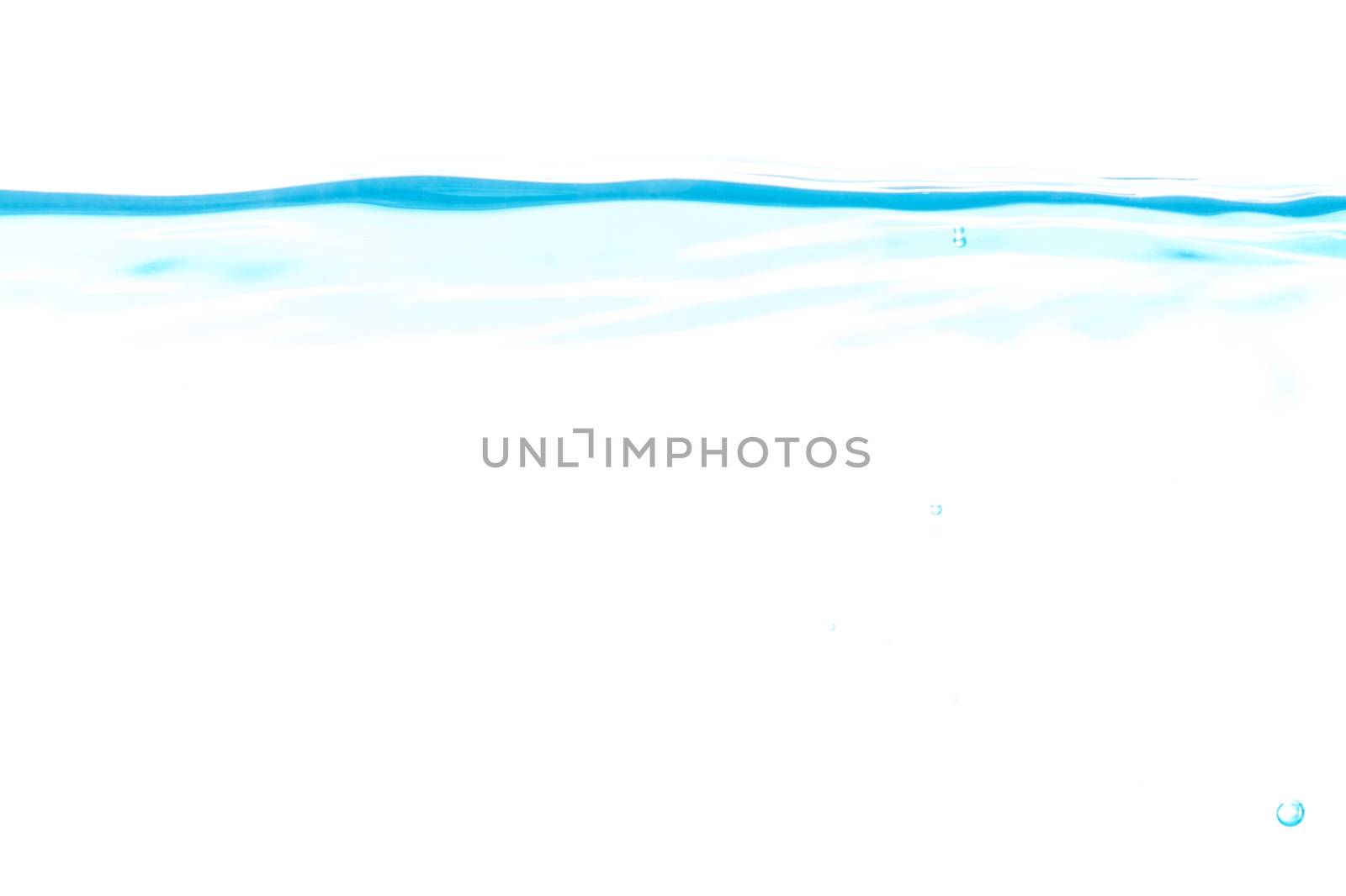 Bluewater surface on a white background with small round water teases with spaces for text.