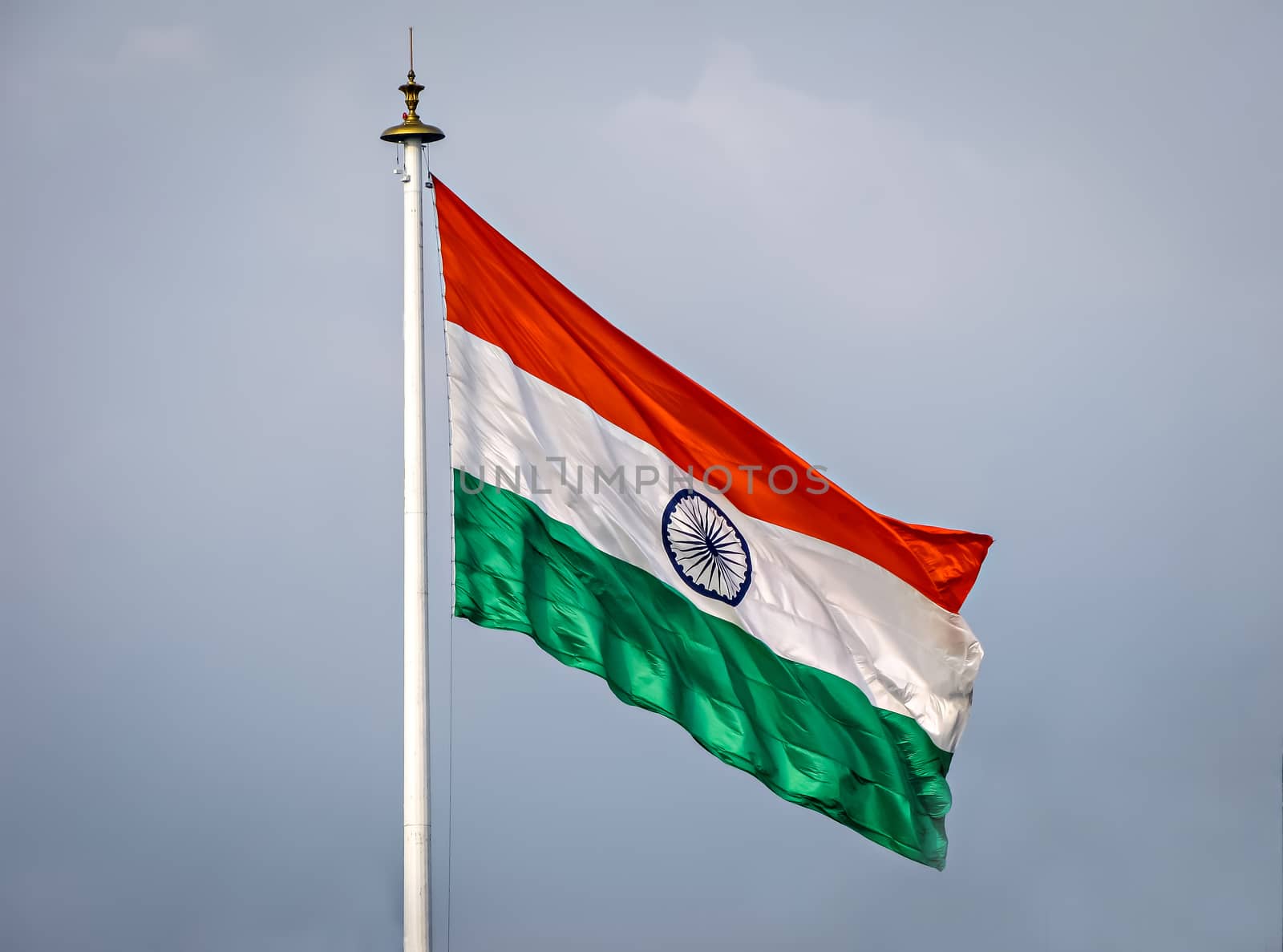 National flag of country India, unfurled and flying in the air on a clear background. by lalam