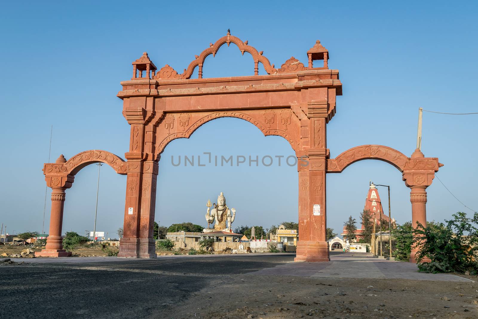 Huge gate to the temple of 82 feet Shiva in Nageshwar, Dwarka, Gujrat, India.
