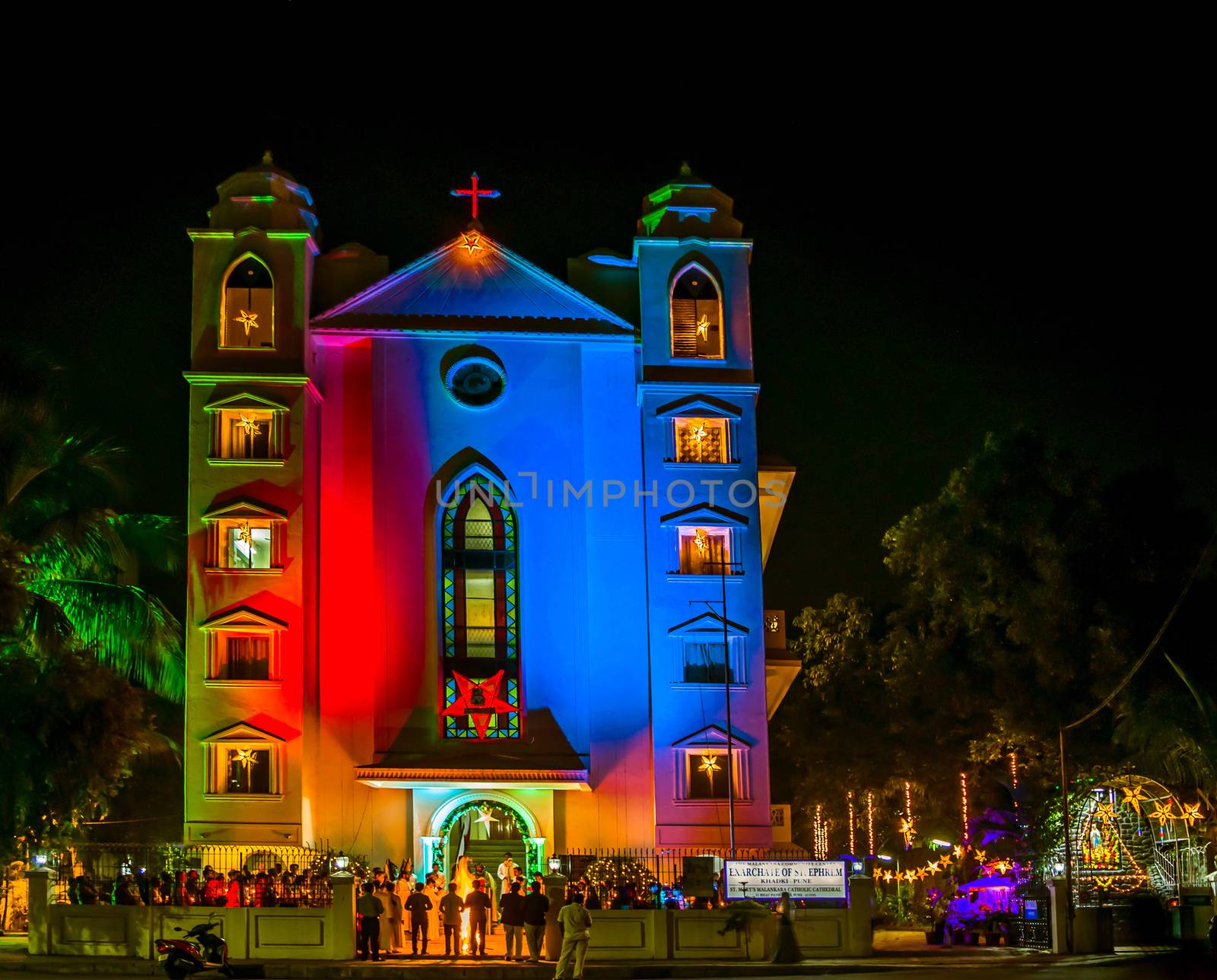 Lighting on Saint Mary’s Malankara Catholic Cathedral Church on the night before Christmas. by lalam