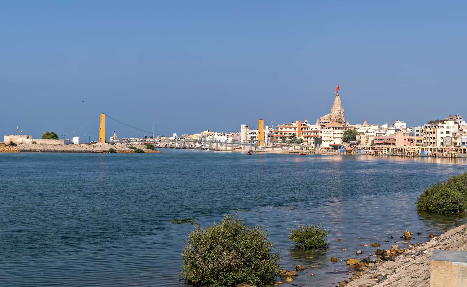 View of sea water near Gomatighat of Dwarkadheesh temple in Dwarka, Gujrat, India. by lalam
