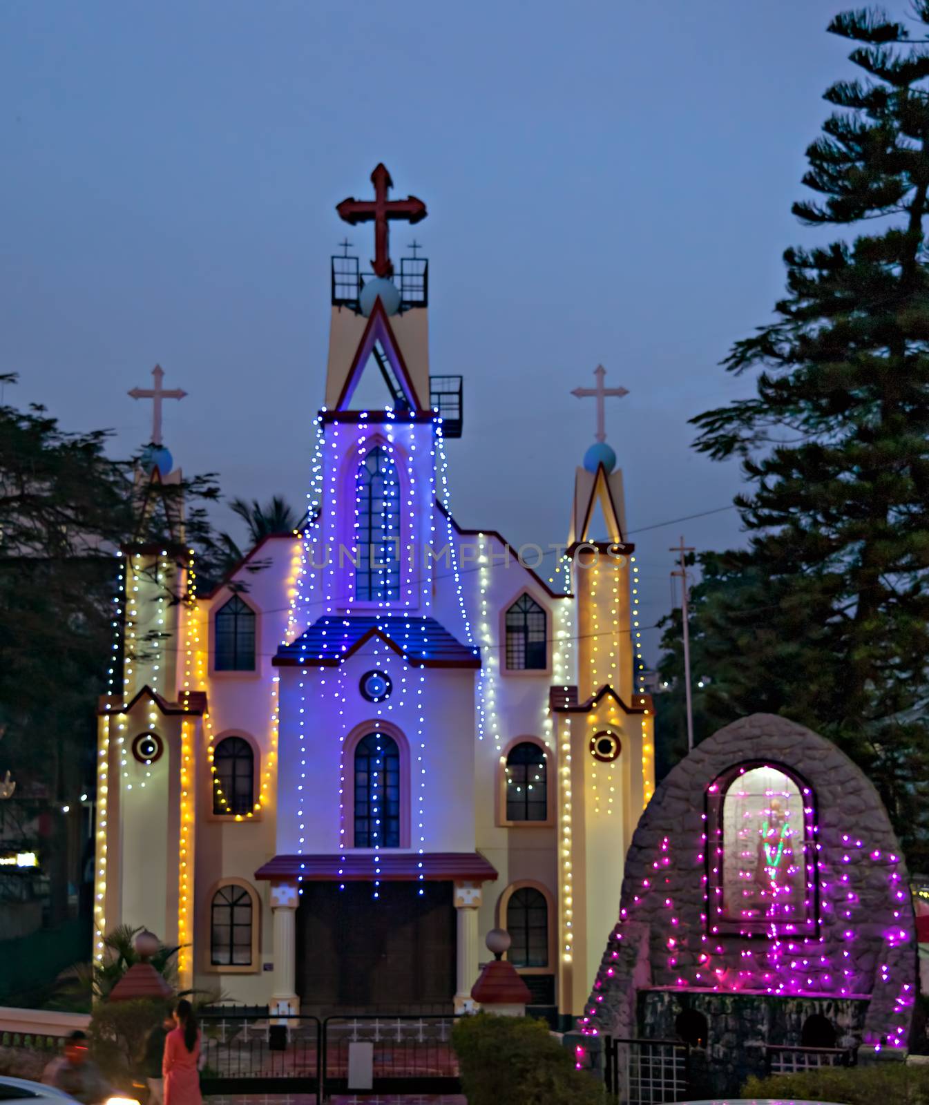 Lighting done on Church on the occasion of Christmas in Warje, pune, India. by lalam