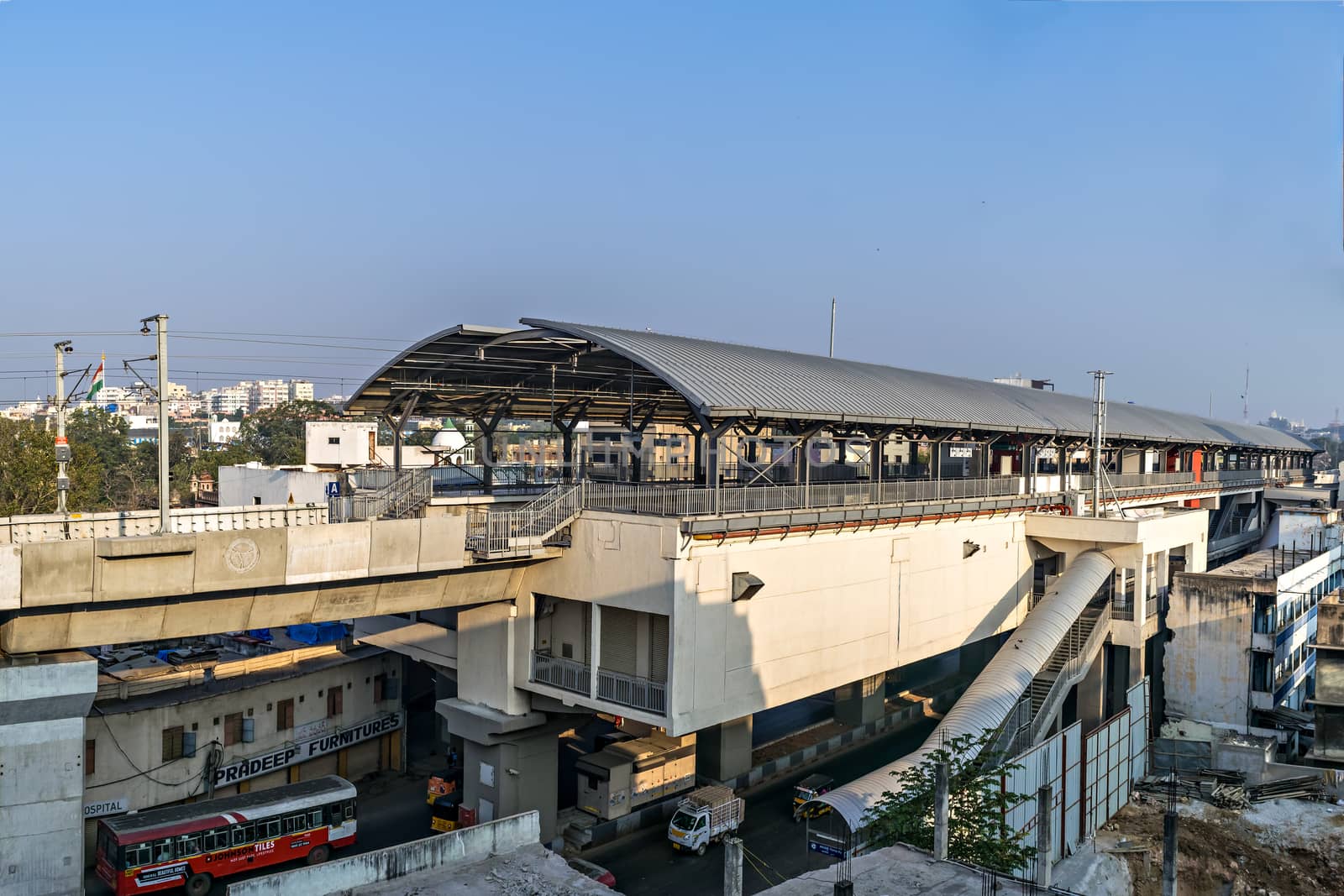 Nampally, Hyderabad, Telangana, India- February 18th, 2019 : Namapally metro railway station in the morning. by lalam