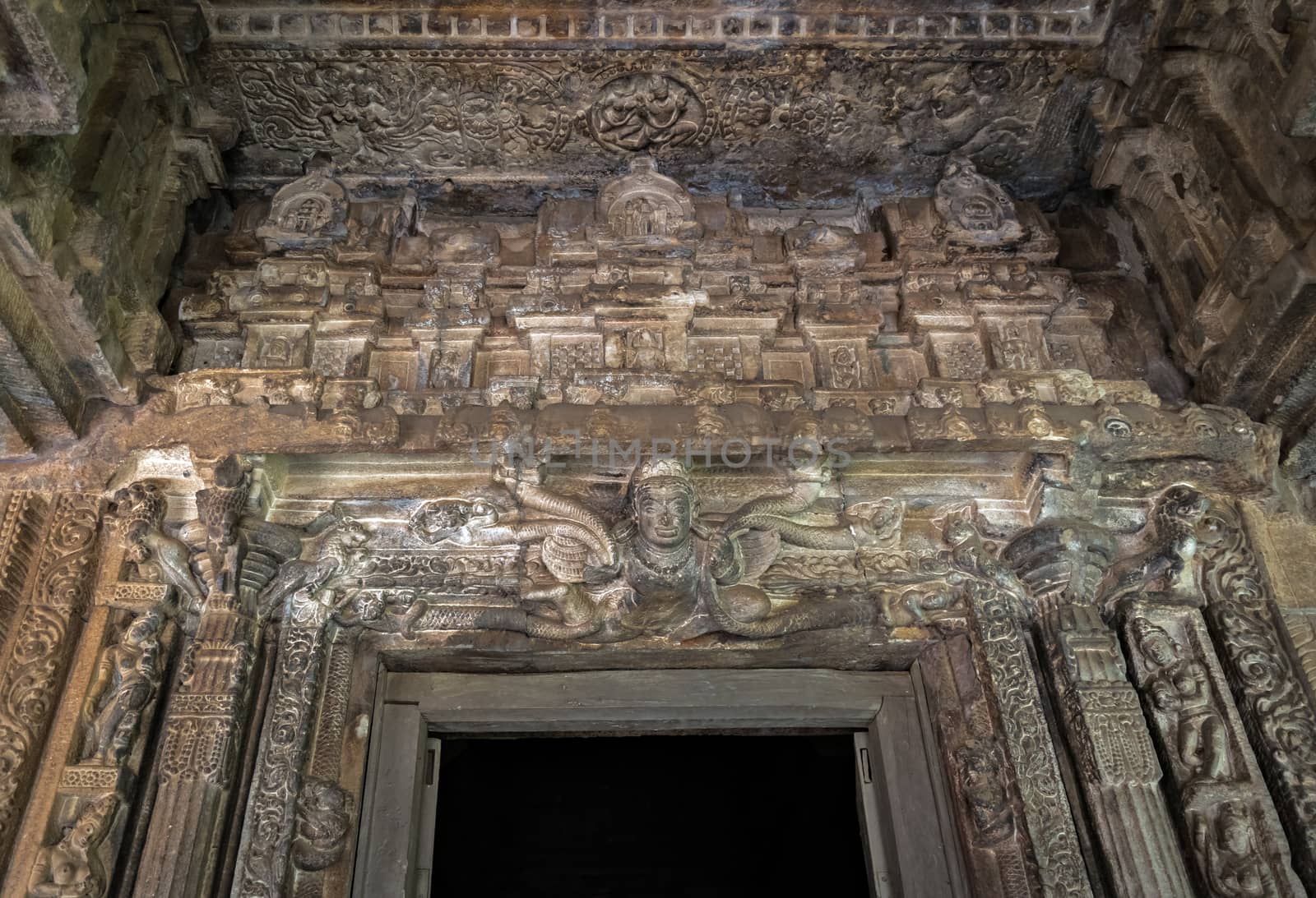 Exquisite carvings on the entrance door of the Durga temple, Aihole, Bagalkot, Karnataka, India. by lalam