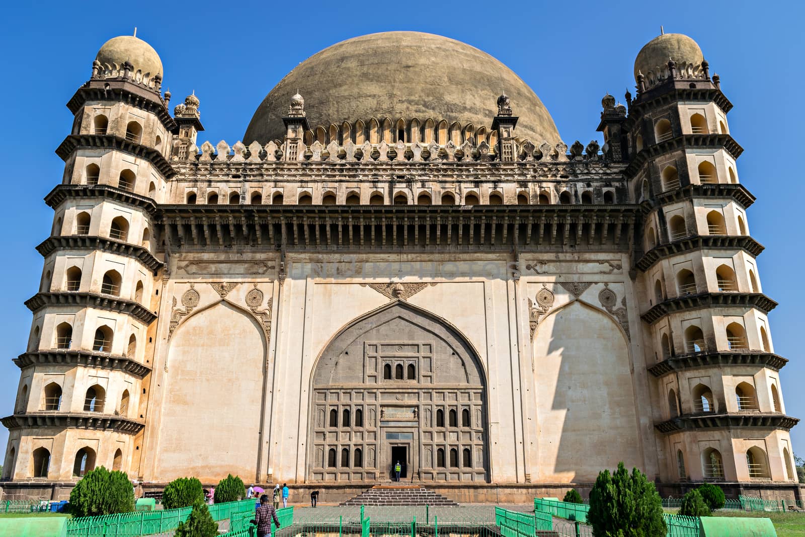 Constructed as per the Deccan architecture, Gol Gumbaz is the most important landmark of Bijapur, Karnataka, India. Photo on background of nice blue sky.