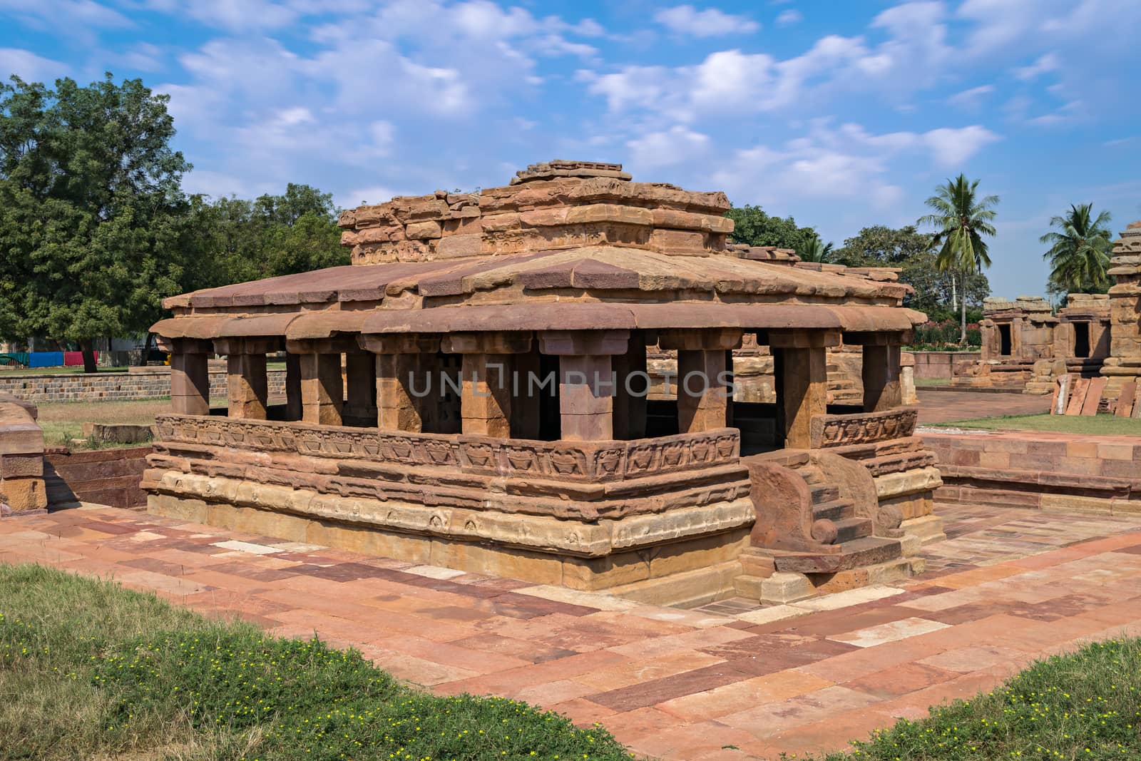Ancient 8th century carved stone temple of Aihole, Karnataka, India. The exquisite sculpted monument has been excavated. by lalam
