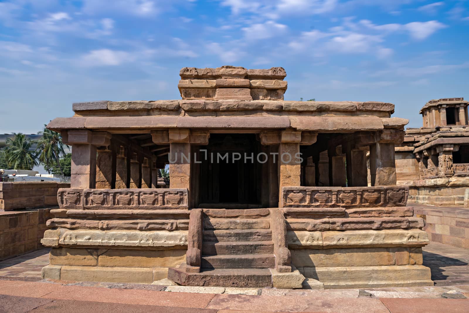 Ancient 8th century carved stone temple of Aihole, Karnataka, India. The exquisite sculpted monument has been excavated. by lalam