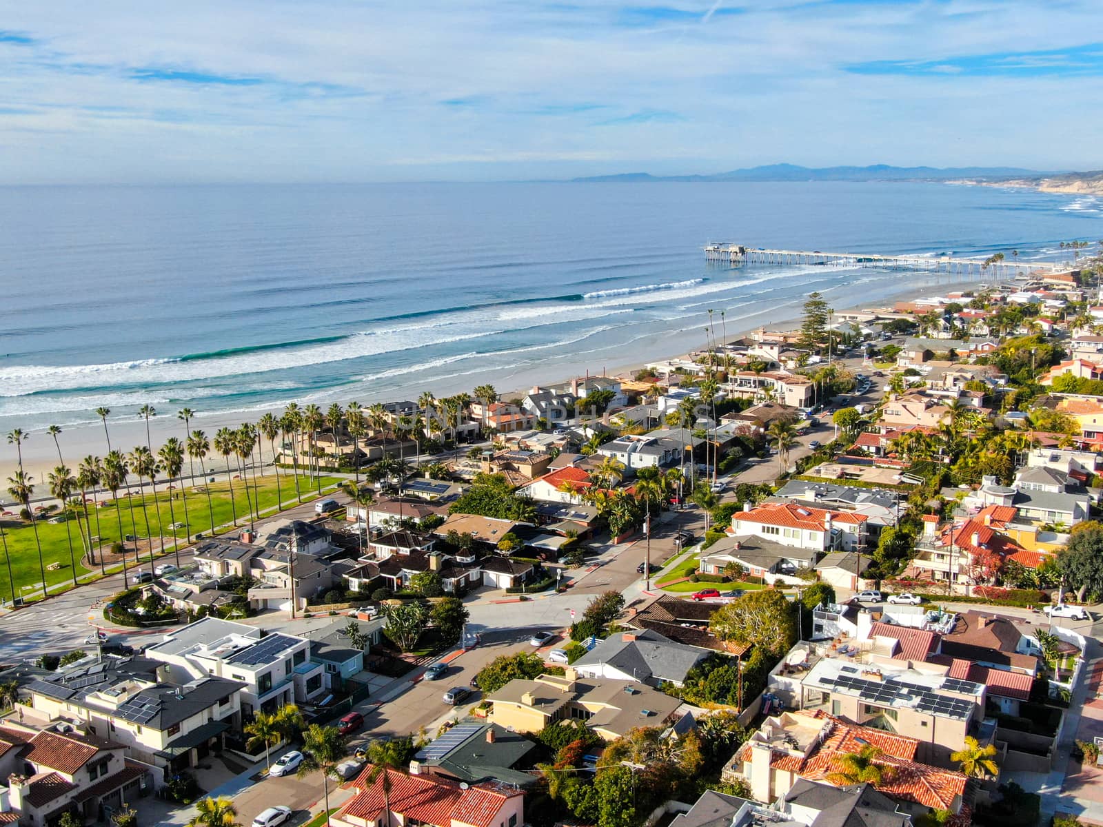 Aerial view of La Jolla Bay, San Diego, California, USA. . bay with with luxury villa on the coast.