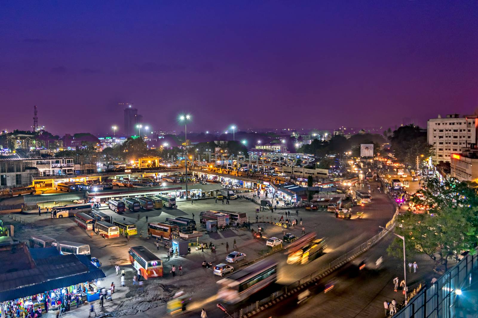 Arial image of Bangalore bus terminus in the evening with nice sky. by lalam
