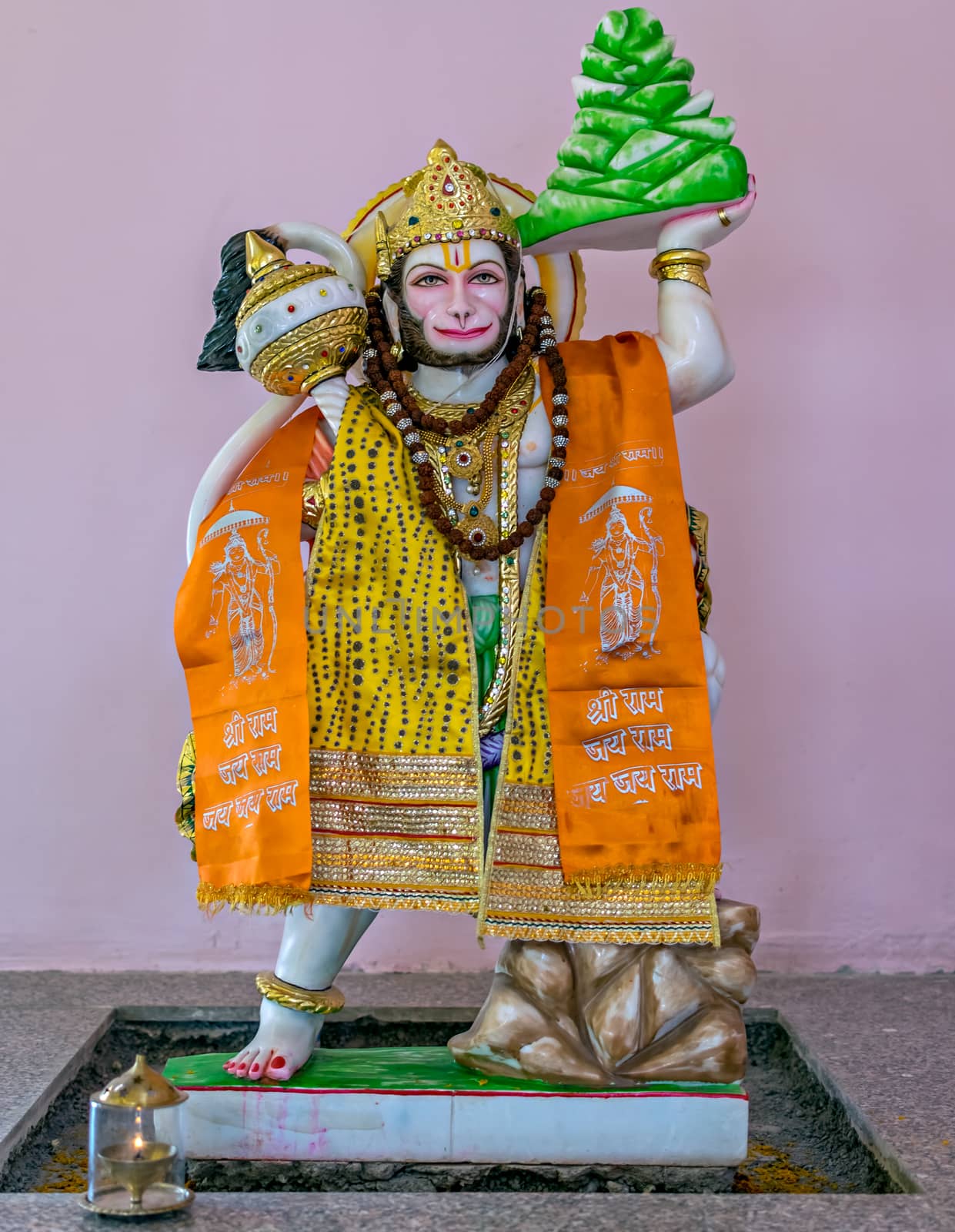 Isolated idol of Hindu God Hanuman in a temple at Yavatmal, Maharashtra, India. by lalam