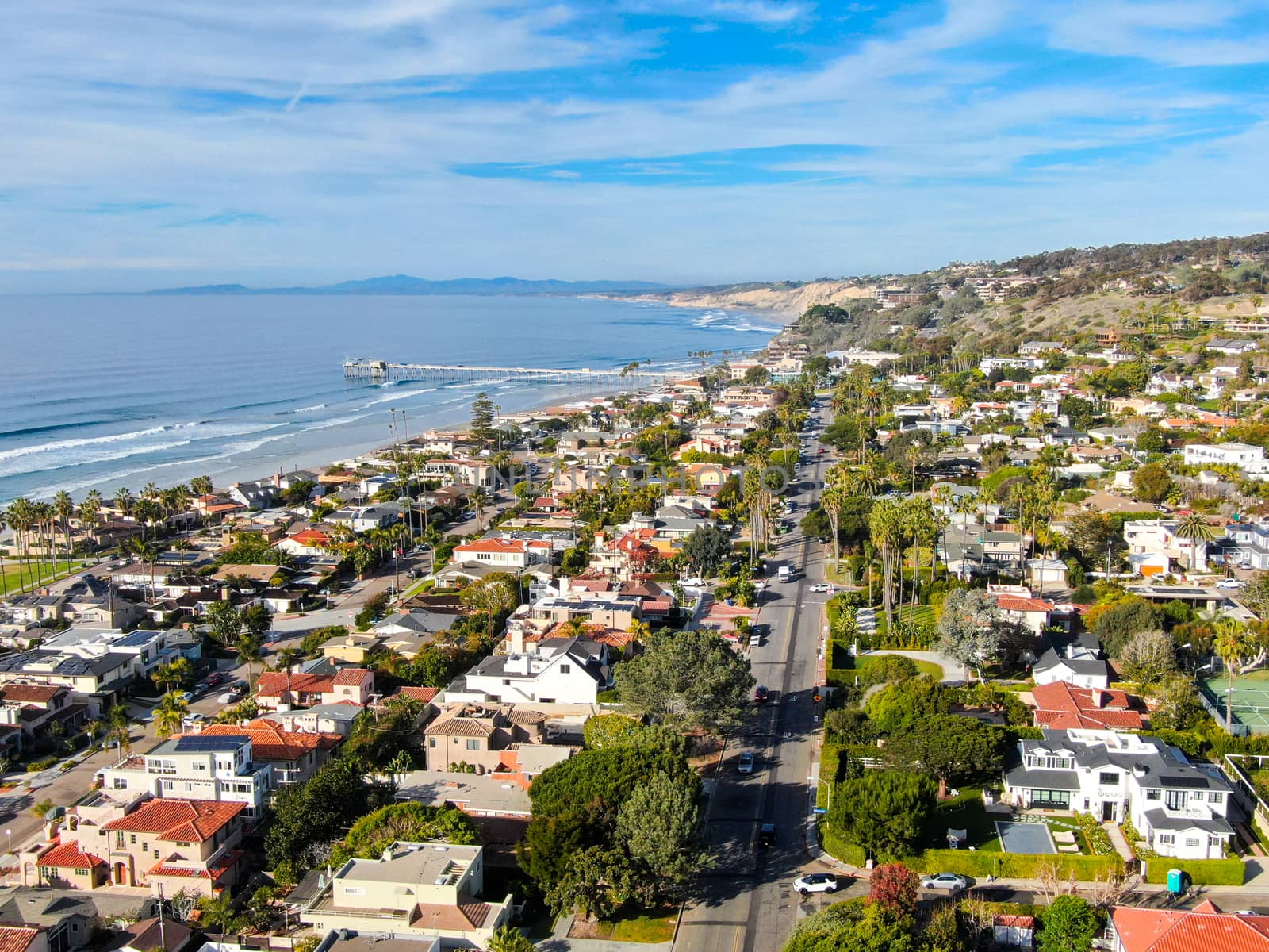 Aerial view of La Jolla Bay, San Diego, California, USA. . bay with with luxury villa on the coast.