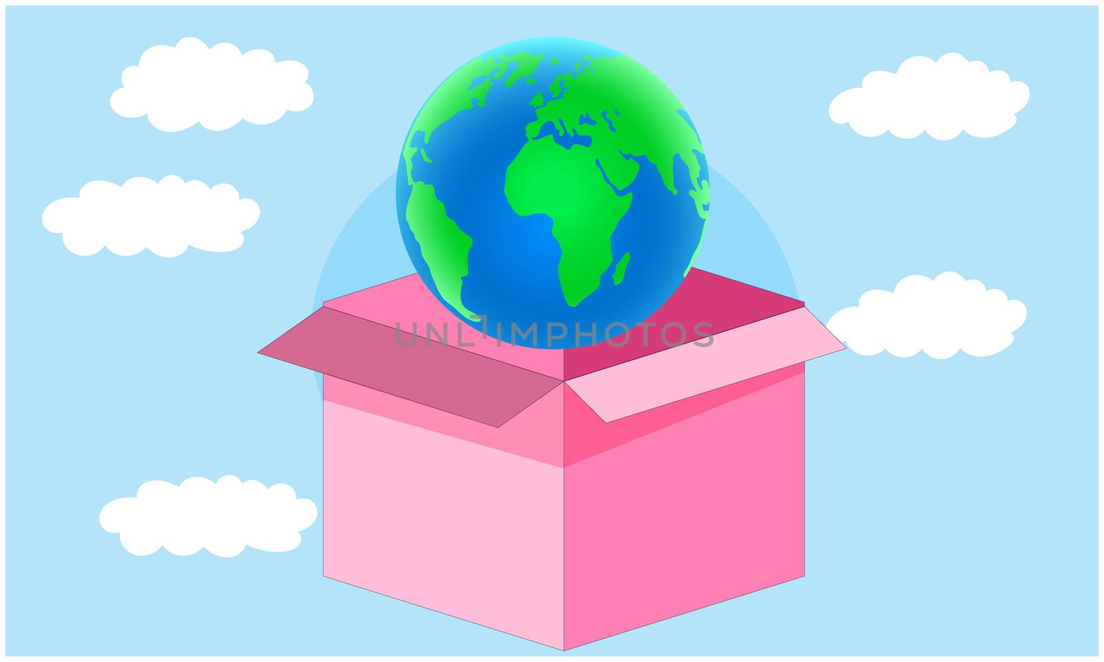 earth globe unboxing from box in the cloud by aanavcreationsplus