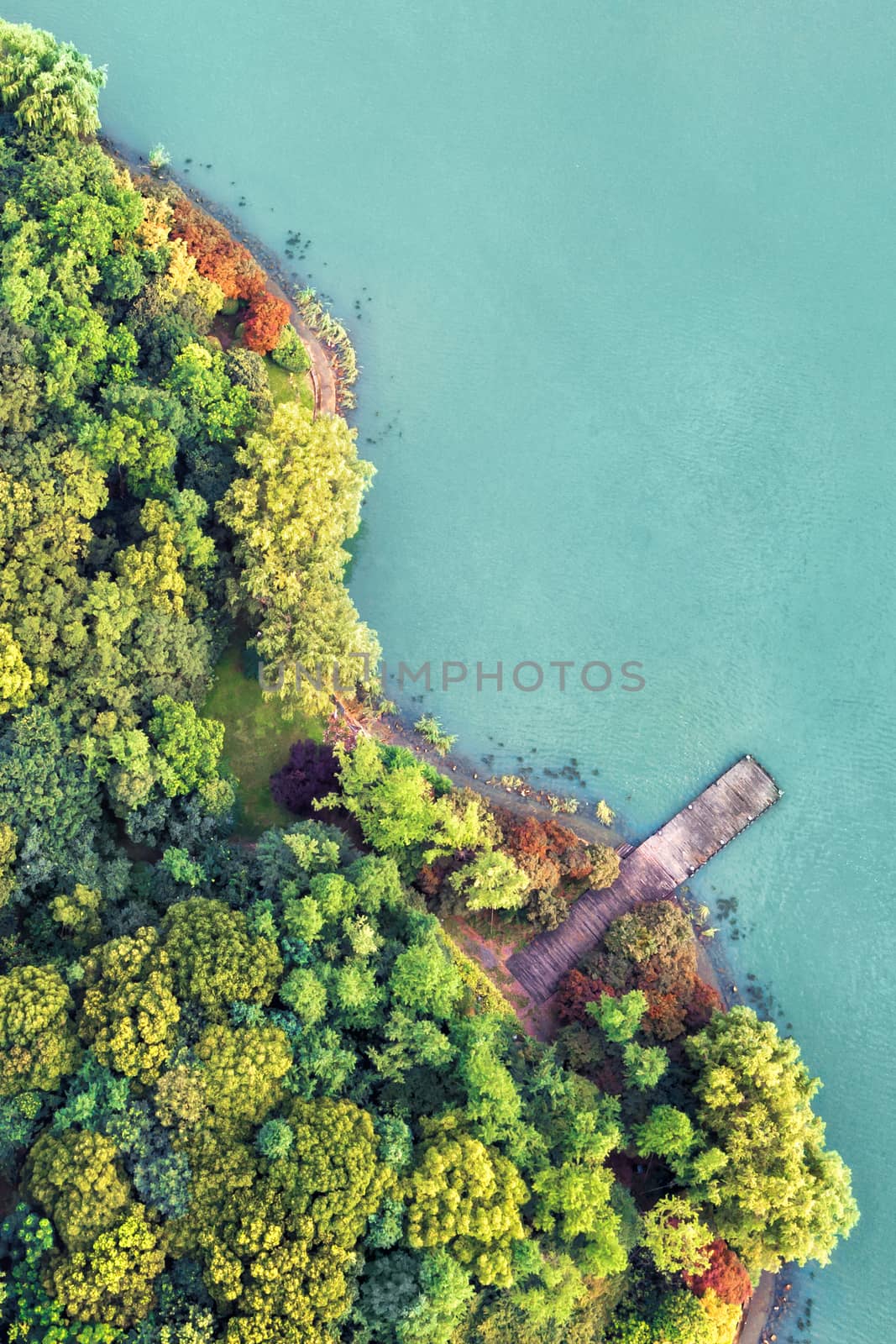 Looking down to the island in the lake. Photo in Suzhou, China.