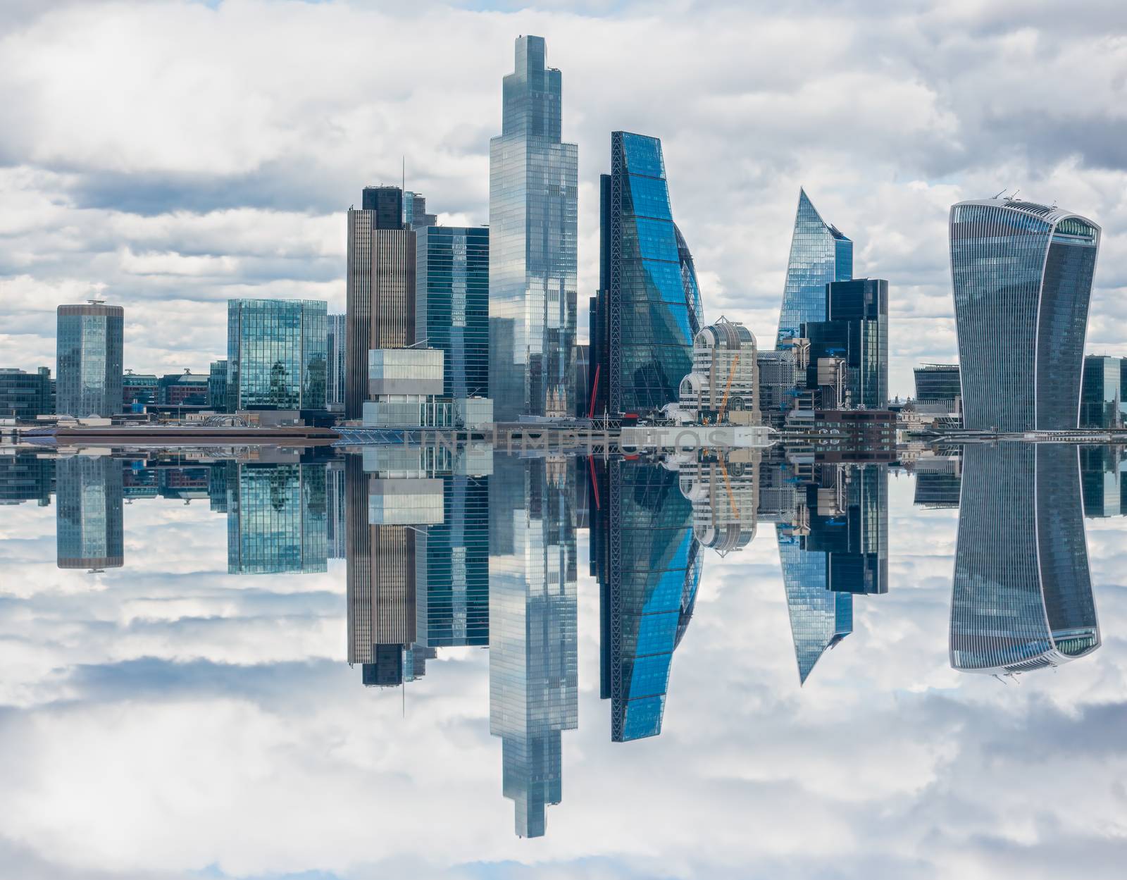 Vertical mirror effect of London, UK city skyline and skyscrapers