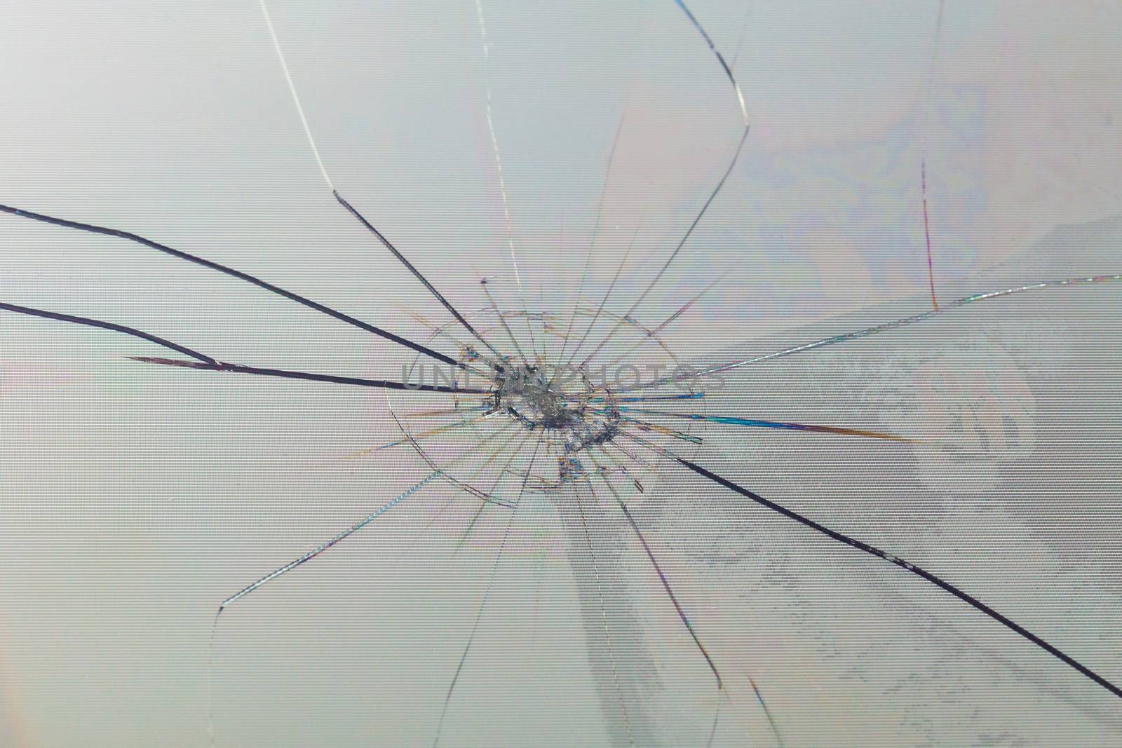 close-up view of slanted broken lcd screen with visible pixel grid and selective focus.