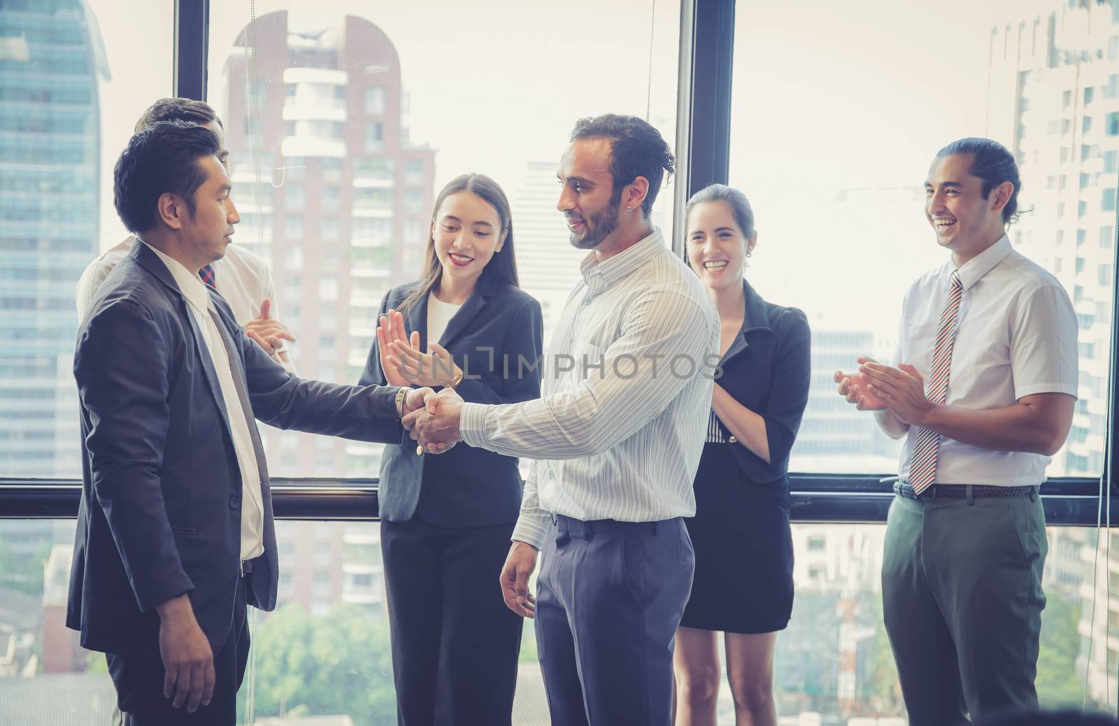 Business handshake and business people. Business executives to congratulate the joint business agreement.