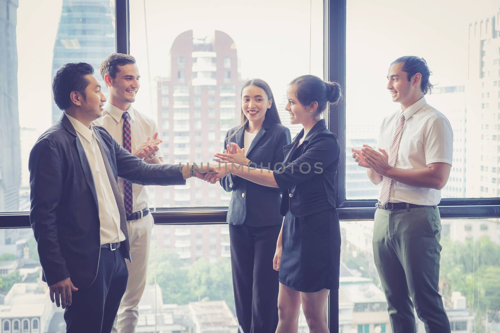 Business handshake and business people. Business executives to congratulate the joint business agreement.