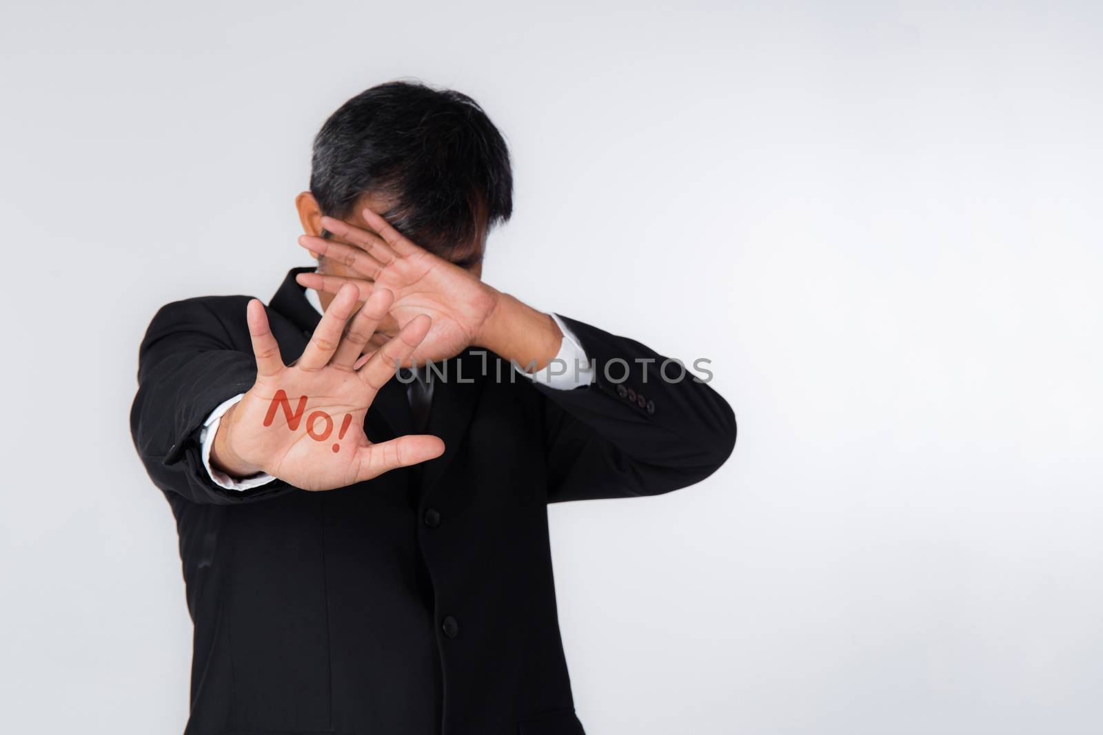 Open hand raised, No sign painted, multi purpose concept - isolated on white background.