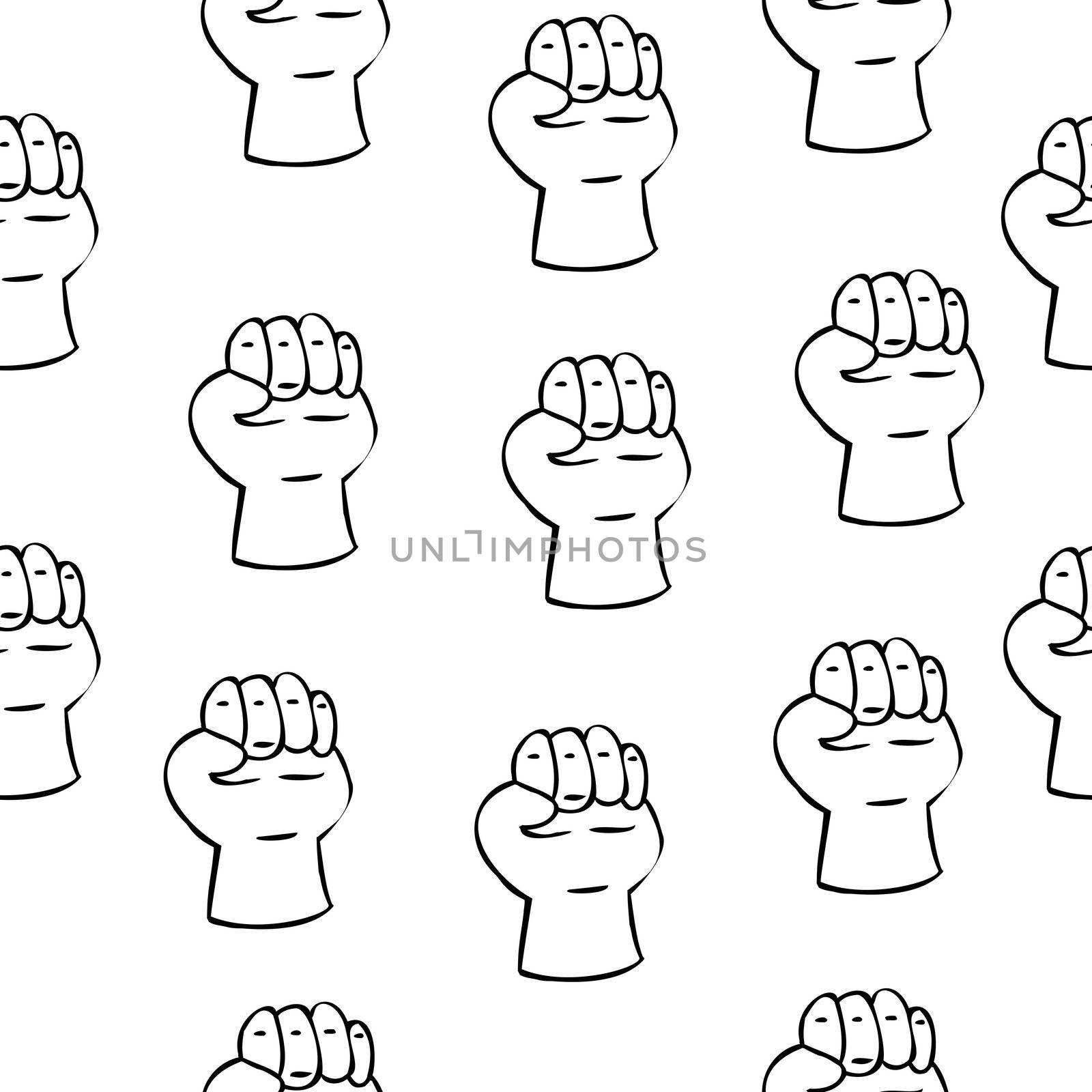 seamless pattern of fists in doodle style. fight. illustration.