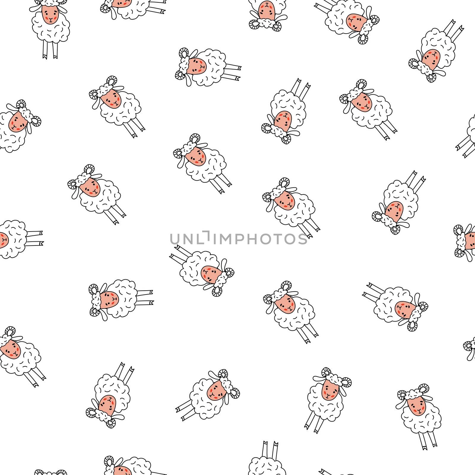 Seamless pattern of lamb. Background of rams. Illustration for textiles and wallpaper.