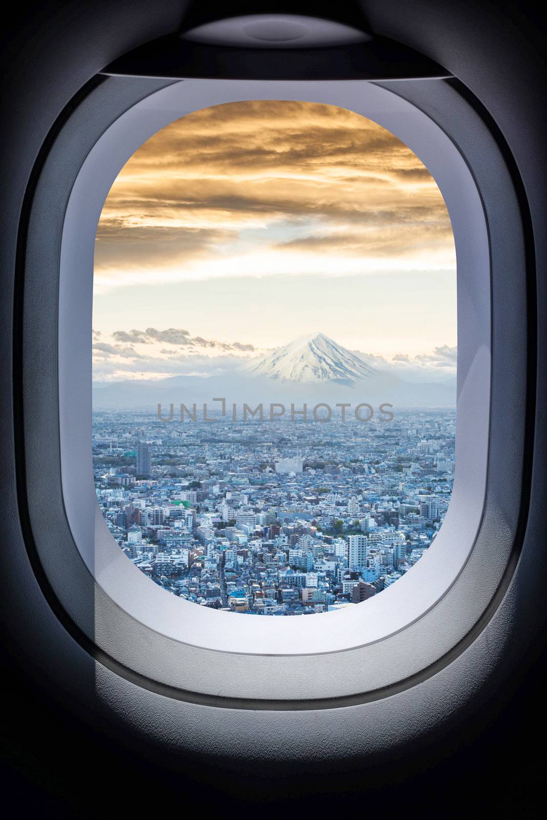 Beautiful japan cityscape from aircraft window