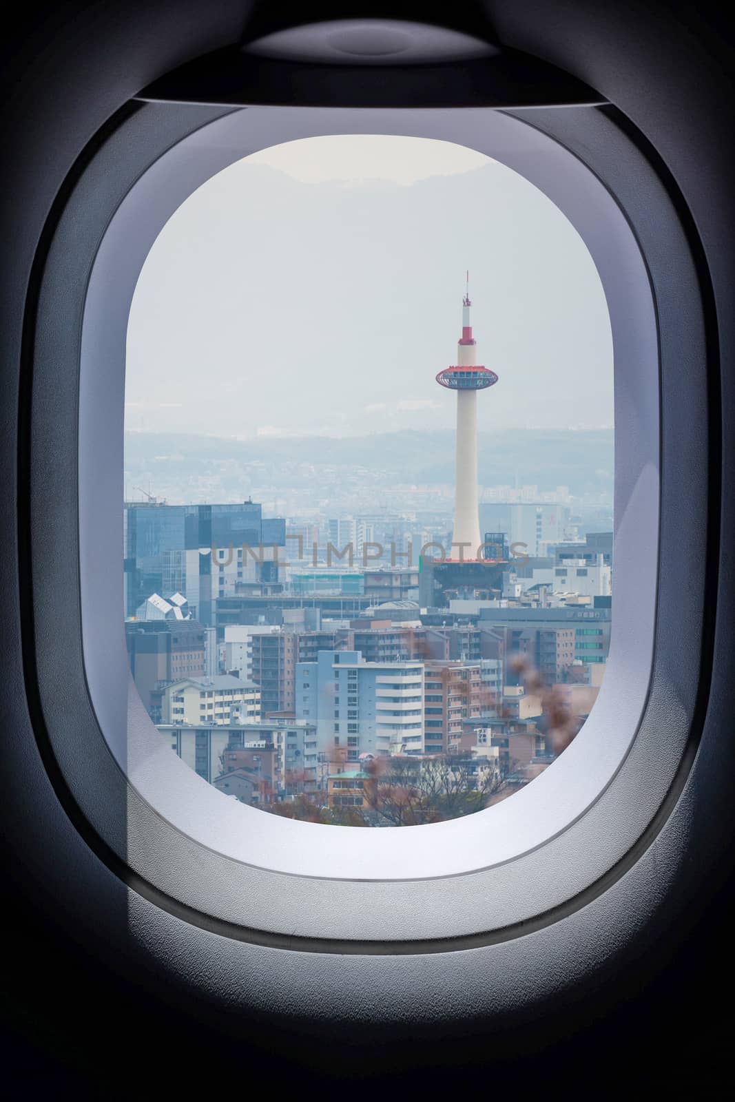 Beautiful japan cityscape from aircraft window