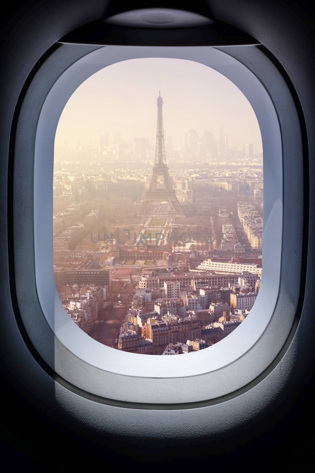 
Beautiful paris cityscape from aircraft window  by Surasak