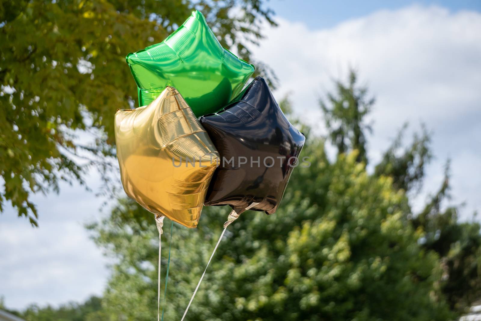 Jamaican themed balloons for a party outside