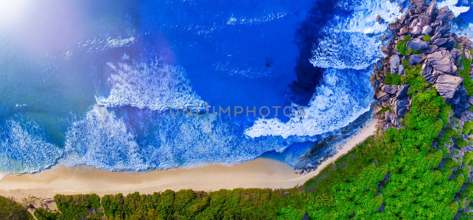 Coast as a background, aerial top view. Turquoise water backgrou by jovannig