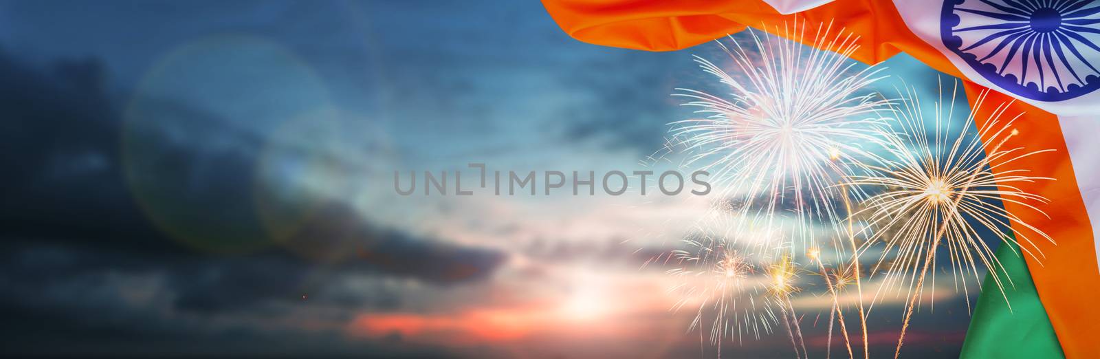 Celebration colorful firework on india flag pattern on sky background concept for indian 15 august republic independence day, symbol of nepal freedom culture and democracy in  festive celebration travel