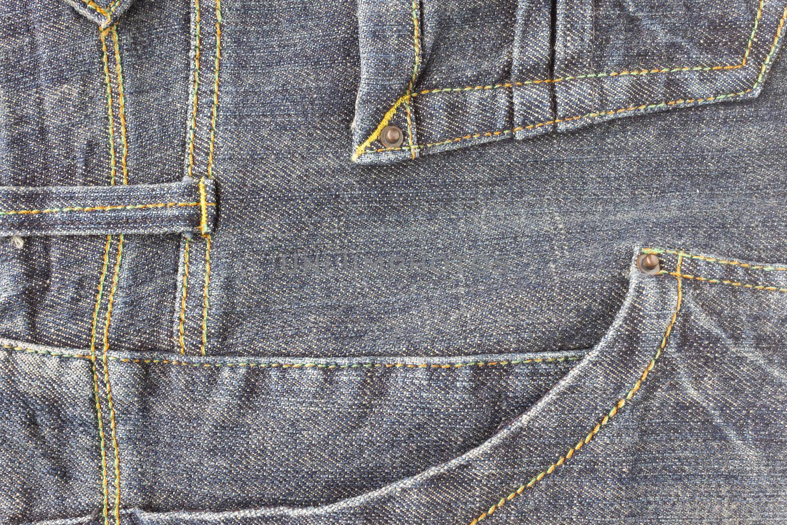 Side Dark Blue Jeans Pocket or Denim Pocket and Yellow Thread Background. Side Jeans Pocket or Denim Pocket and Yellow Thread Background for Apparel Design