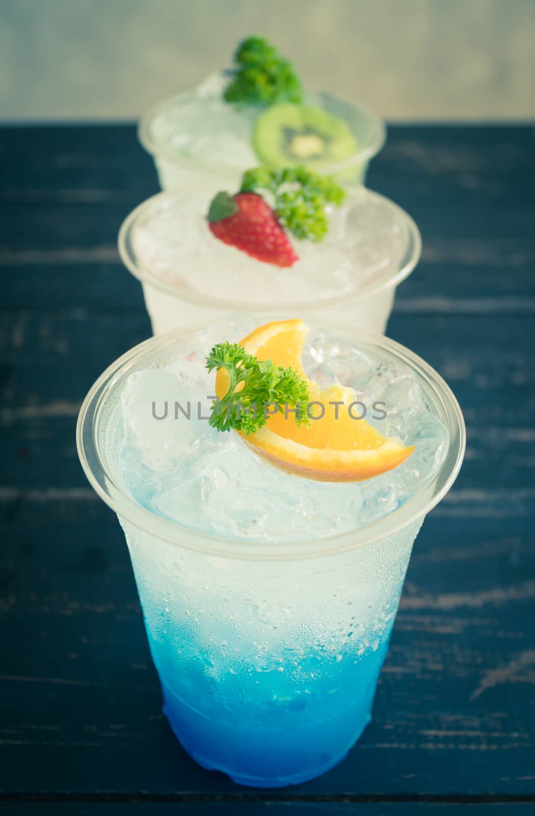 Blue Red Green Italian Soda Cold Beverage and Lemon Strawberry K by steafpong