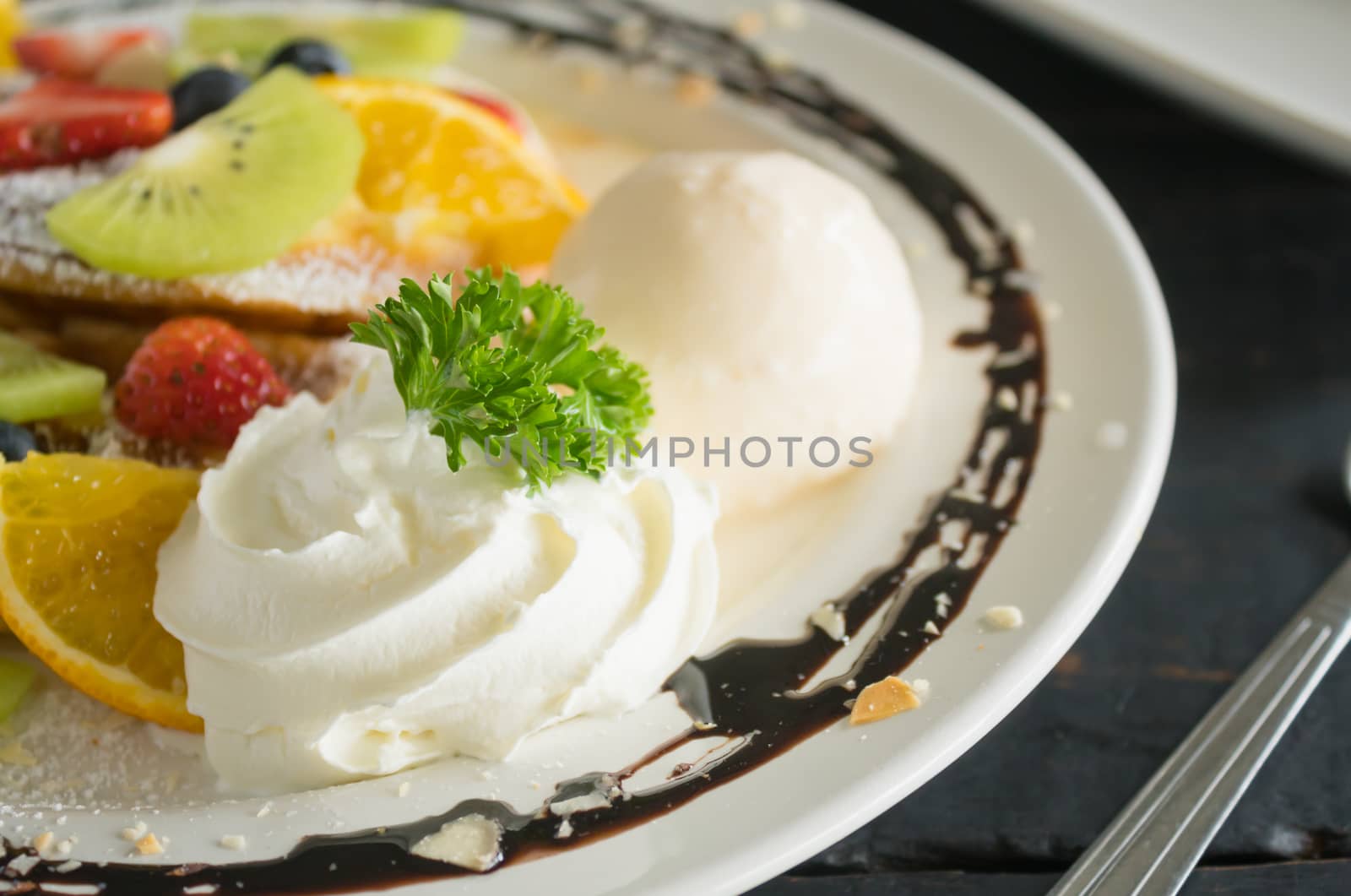 Whipped Cream Ice Cream Chocolate Dessert Strawberry Blueberry K by steafpong