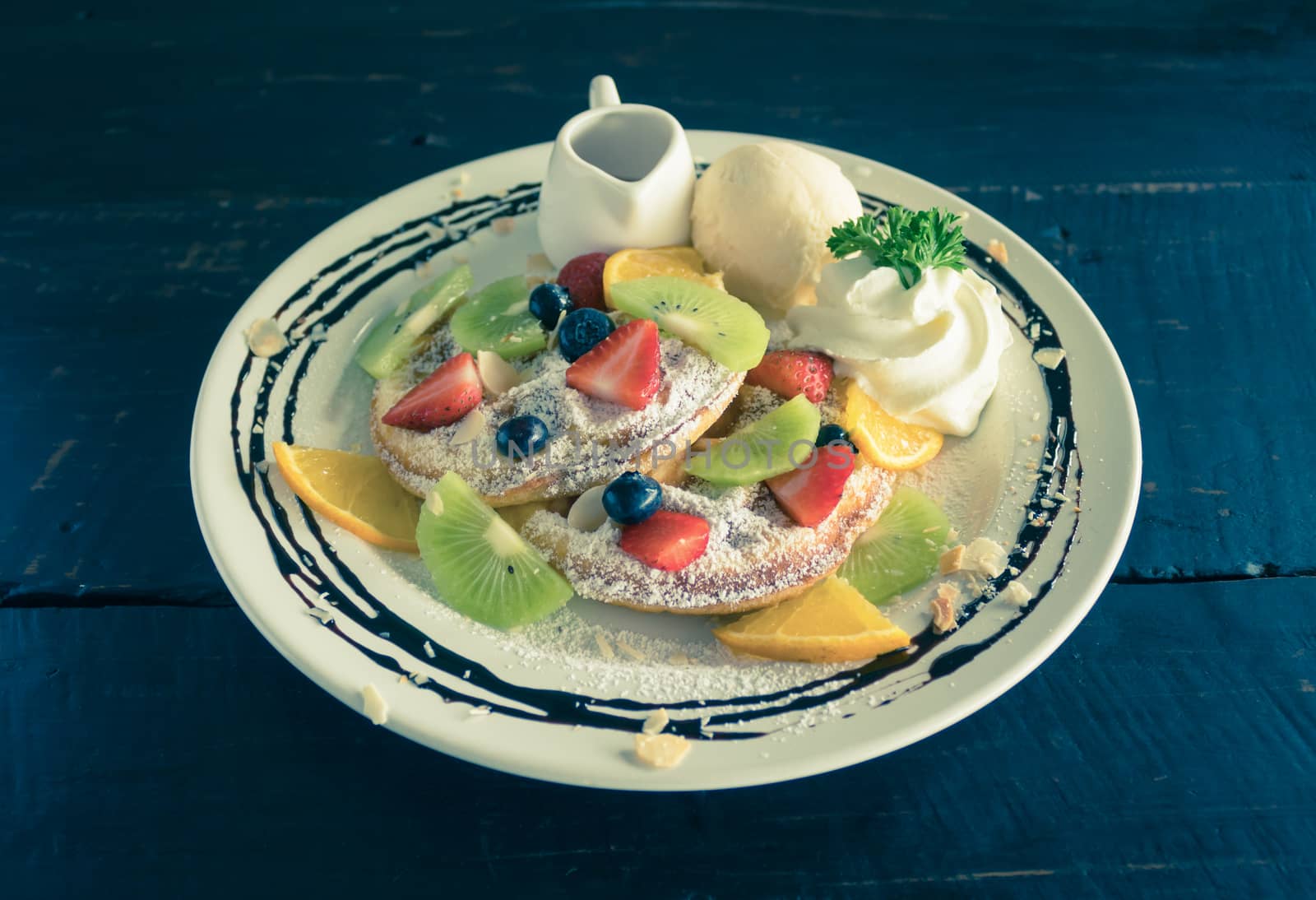 Vintage Strawberry Blueberry Kiwi Lemon Waffle Whipped Cream Ice by steafpong