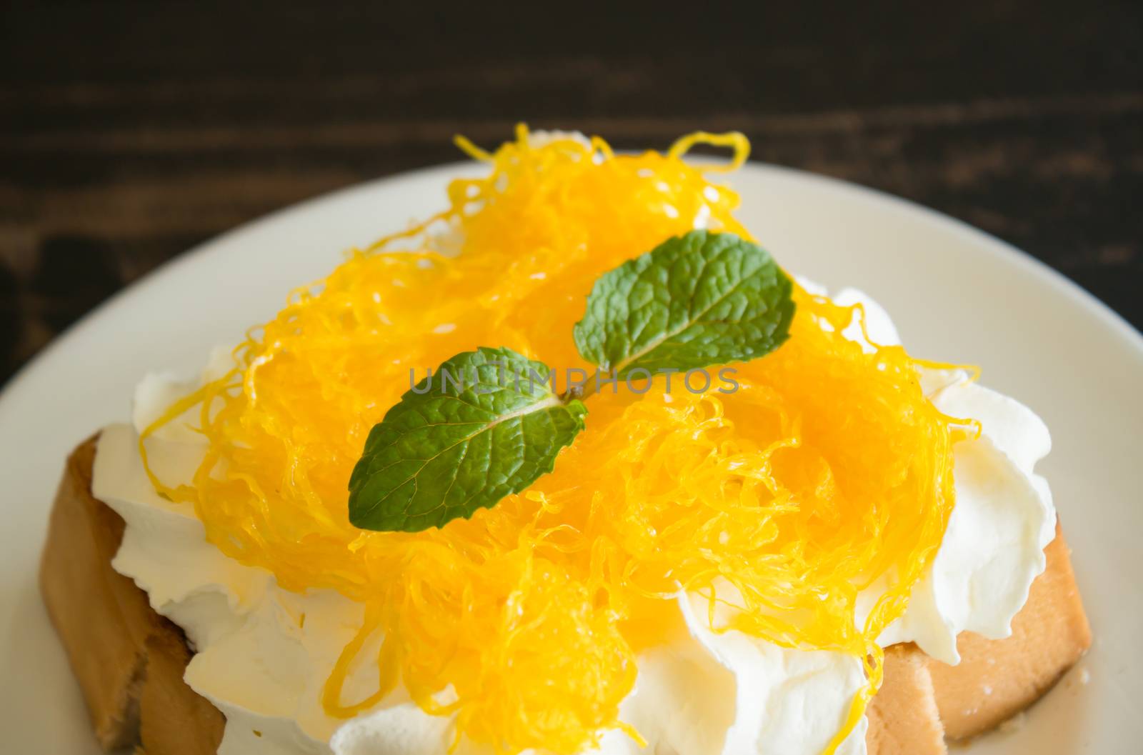 Golden Egg Yolk Threads or Foi Thong Thai Dessert Whipped Cream  by steafpong