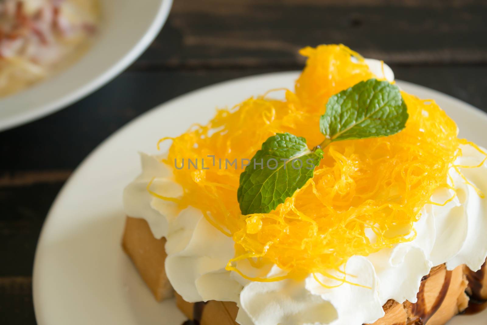 Golden Egg Yolk Threads or Foi Thong Thai Dessert Whipped Cream  by steafpong