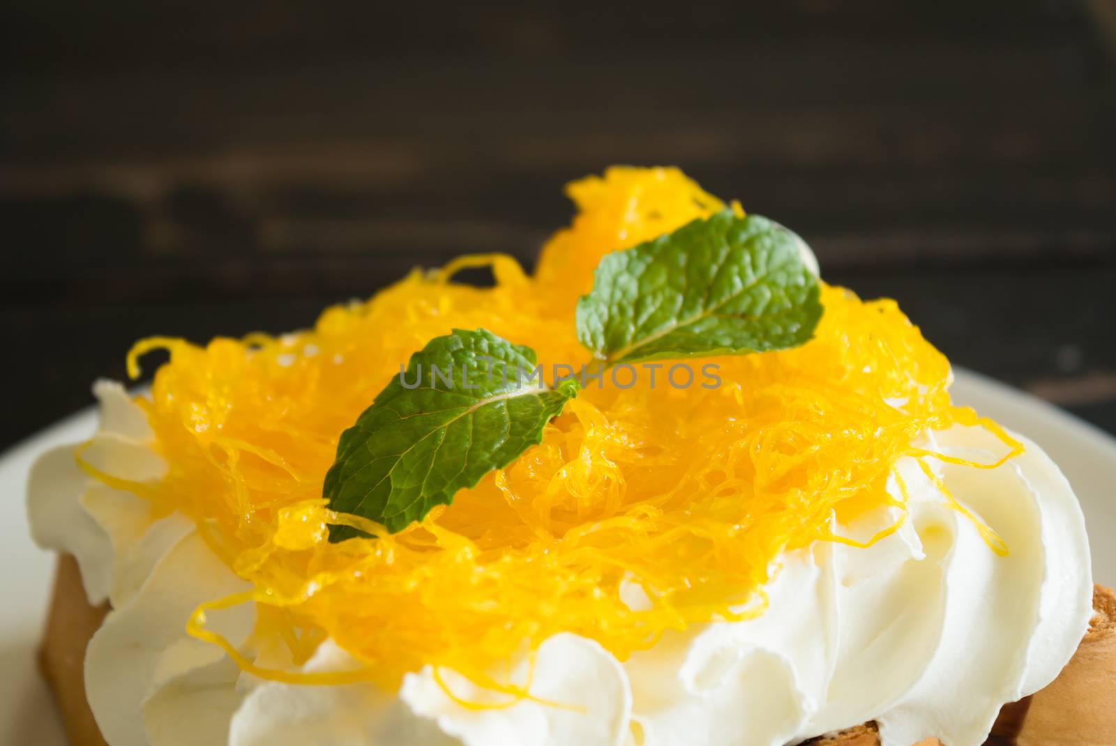 Golden Egg Yolk Threads or Foi Thong Thai Dessert Whipped Cream  by steafpong