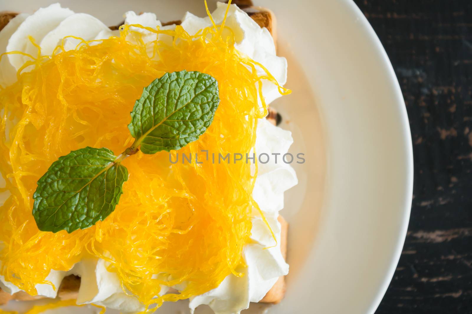 Golden Egg Yolk Threads or Foi Thong Thai Dessert Whipped Cream  by steafpong