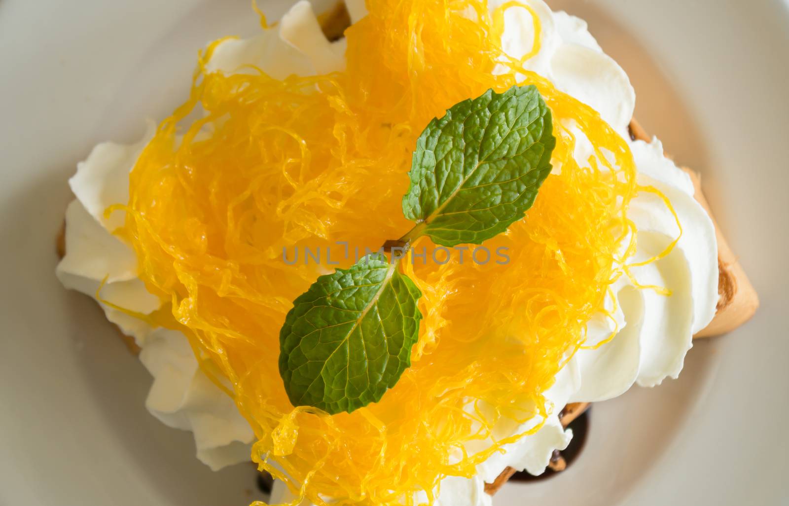 Golden Egg Yolk Threads or Foi Thong Thai Dessert Whipped Cream  by steafpong