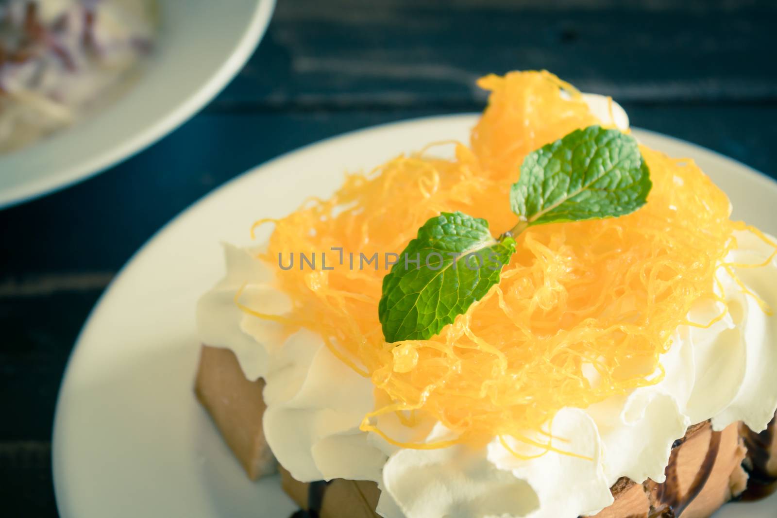 Golden Egg Yolk Threads or Foi Thong Thai Dessert Whipped Cream  by steafpong