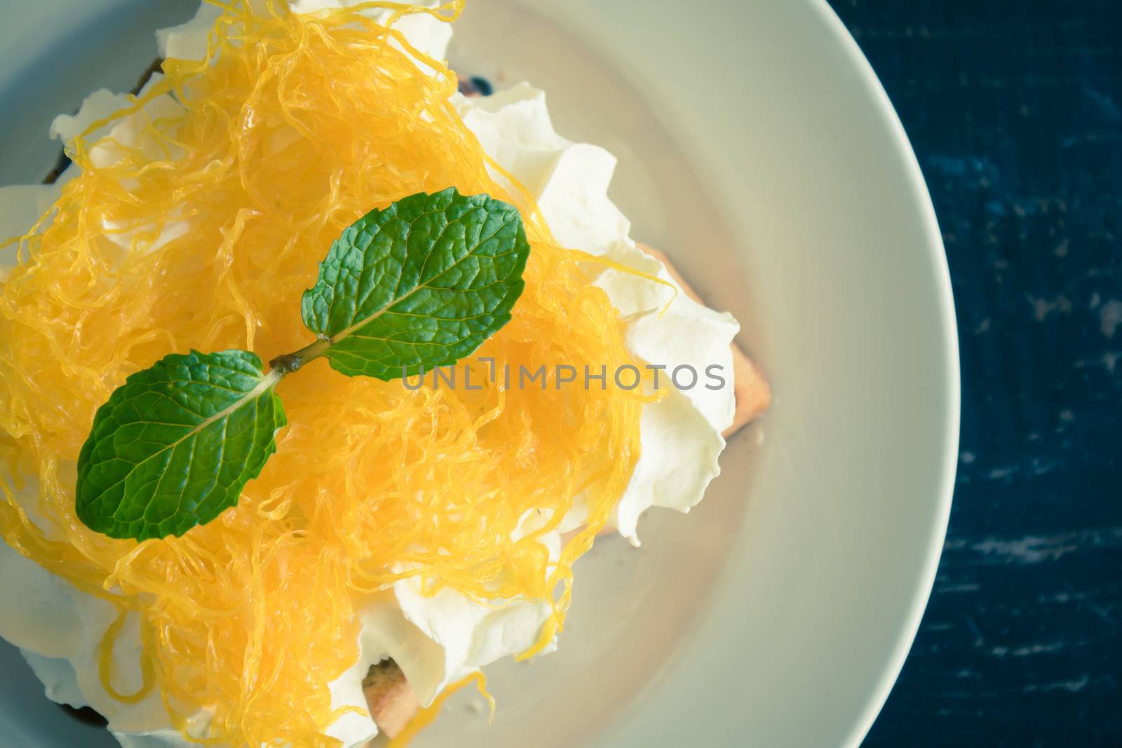 Golden Egg Yolk Threads or Foi Thong Thai Dessert Whipped Cream  by steafpong