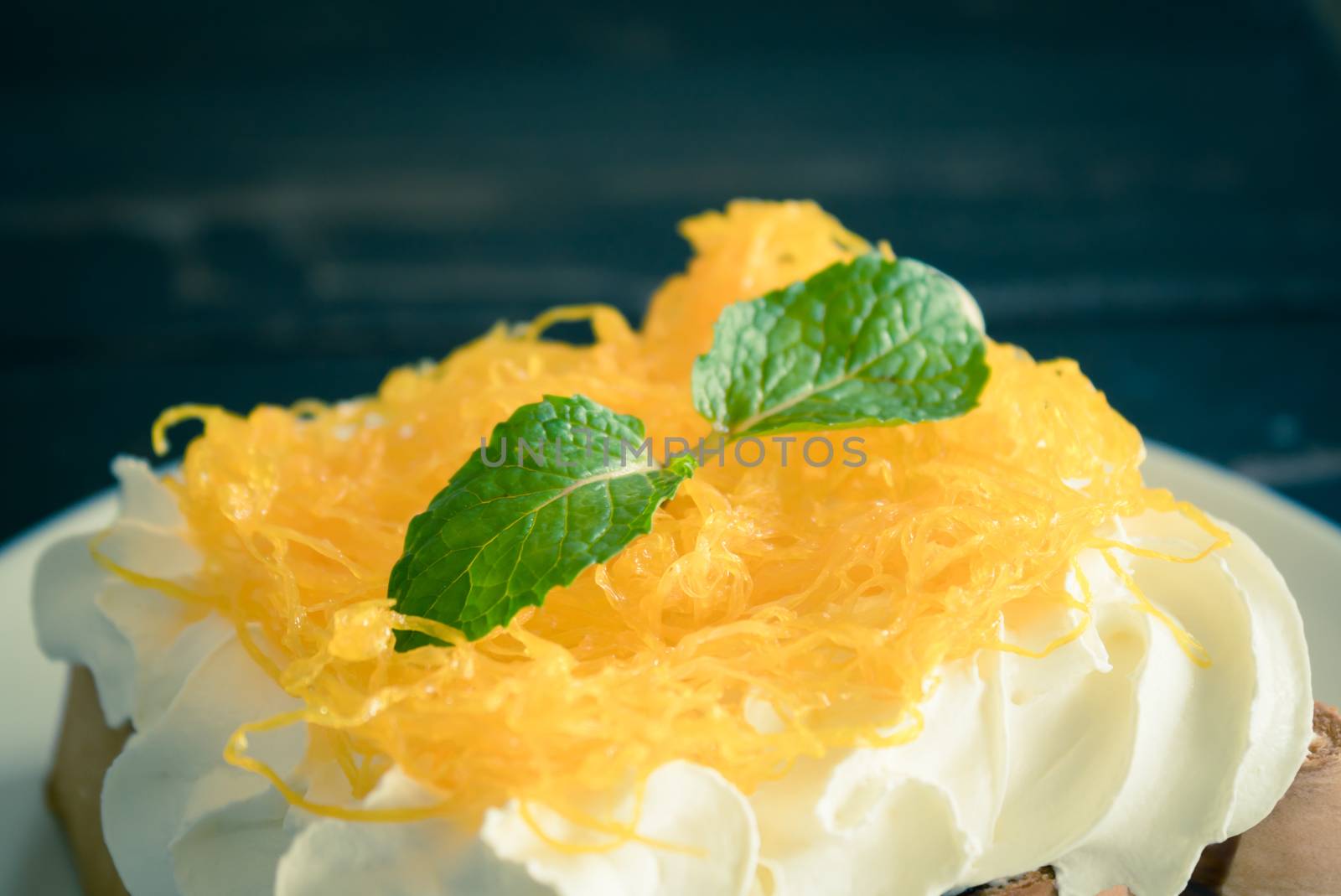 Golden Egg Yolk Threads or Foi Thong Thai Dessert Whipped Cream  by steafpong