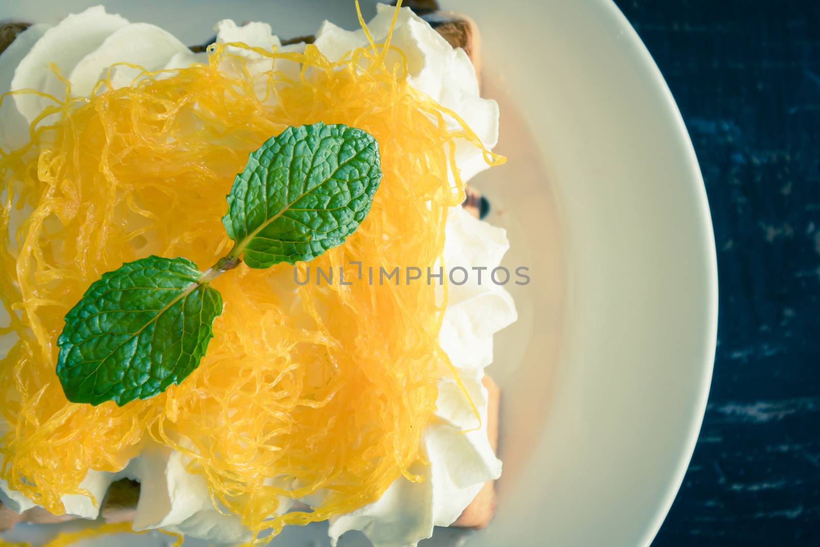 Golden Egg Yolk Threads or Foi Thong Thai Dessert Whipped Cream  by steafpong