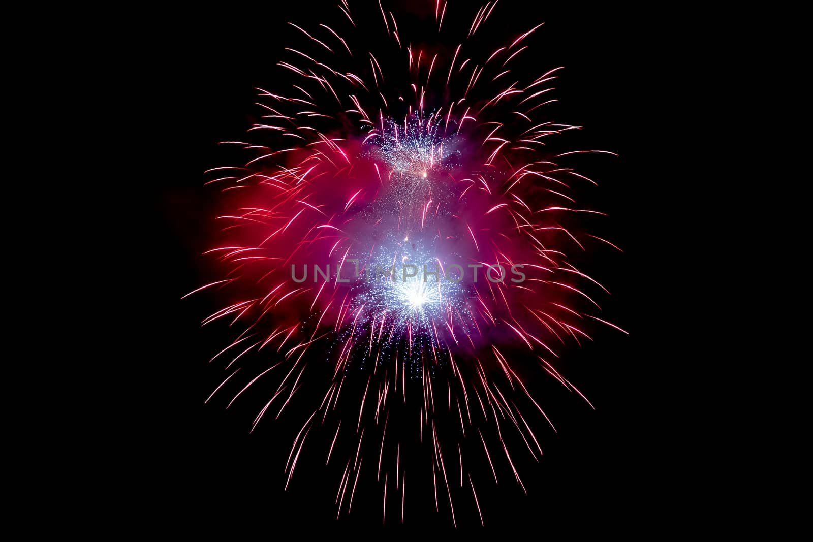 Red Sparkling Fireworks Background on Night Scene by steafpong