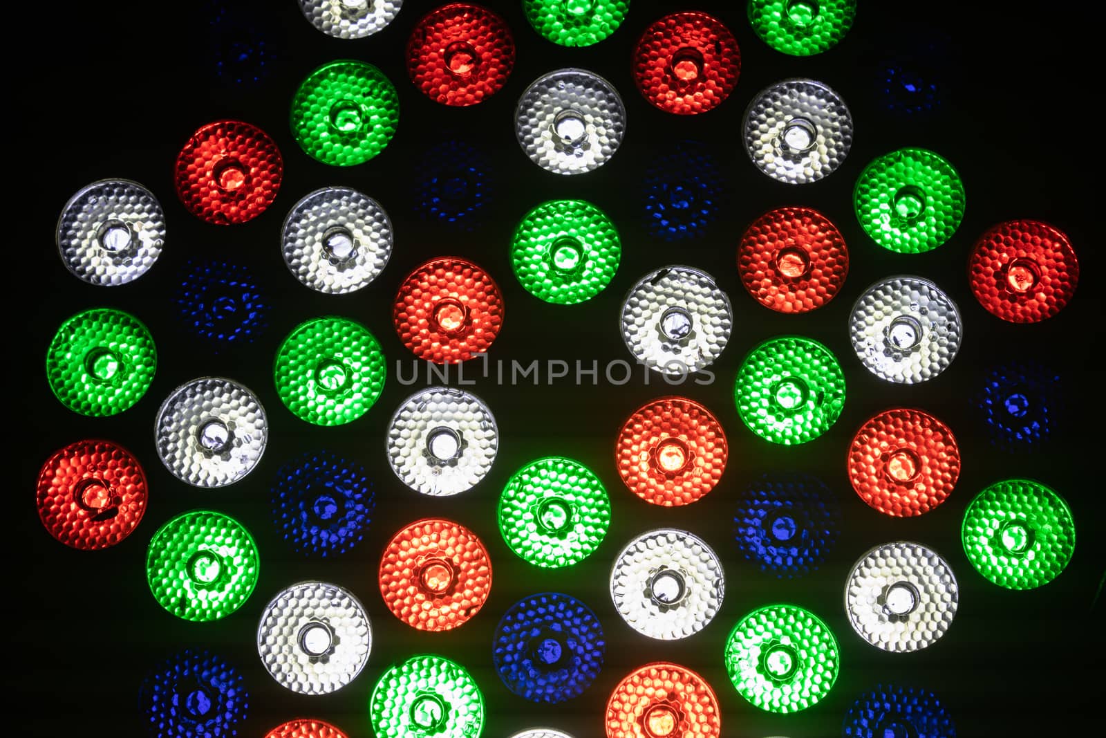 Colorful Circle LED Lights Background on Black Background