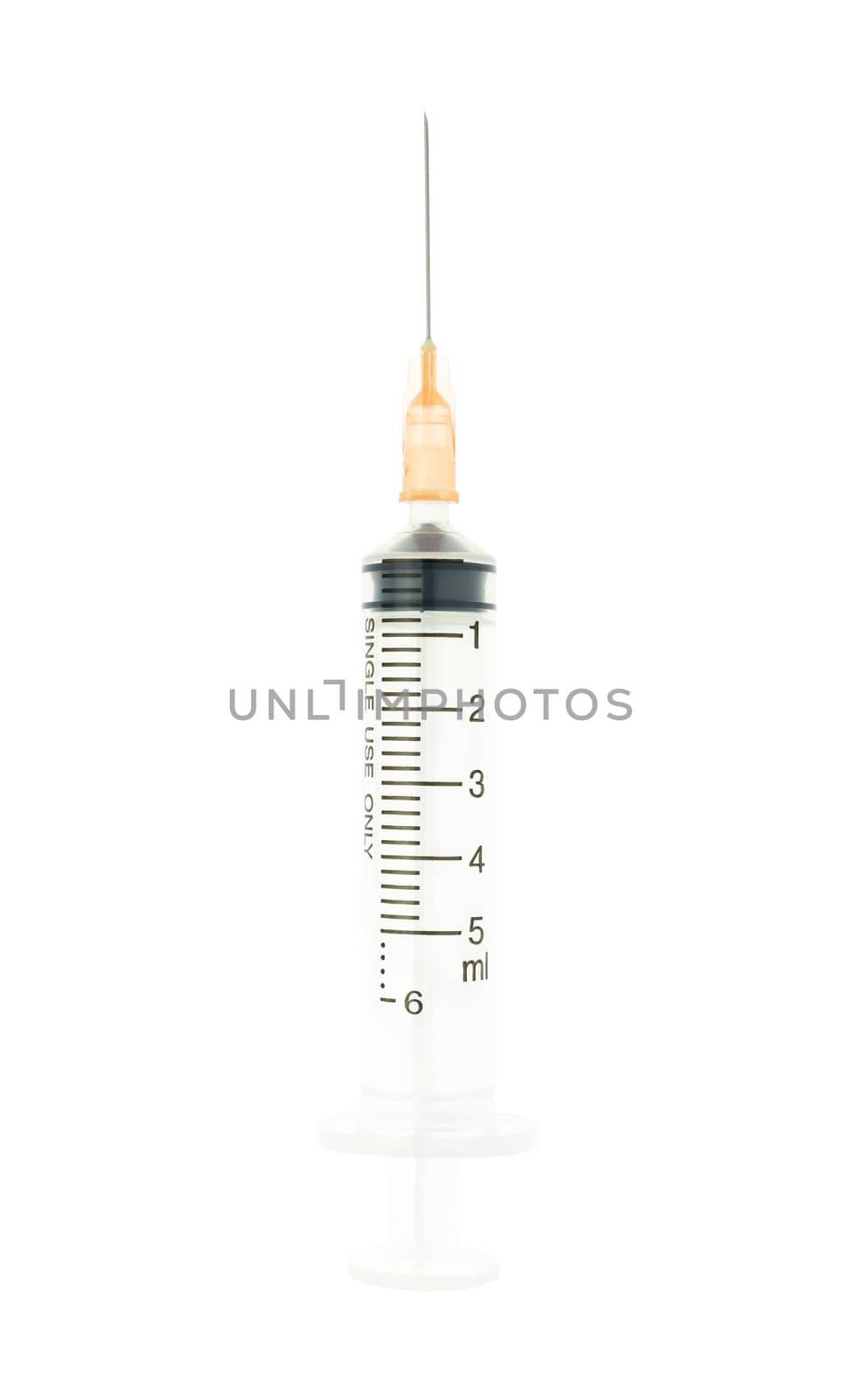 Orange Syringe Isolated on White Background on Vertical View by steafpong