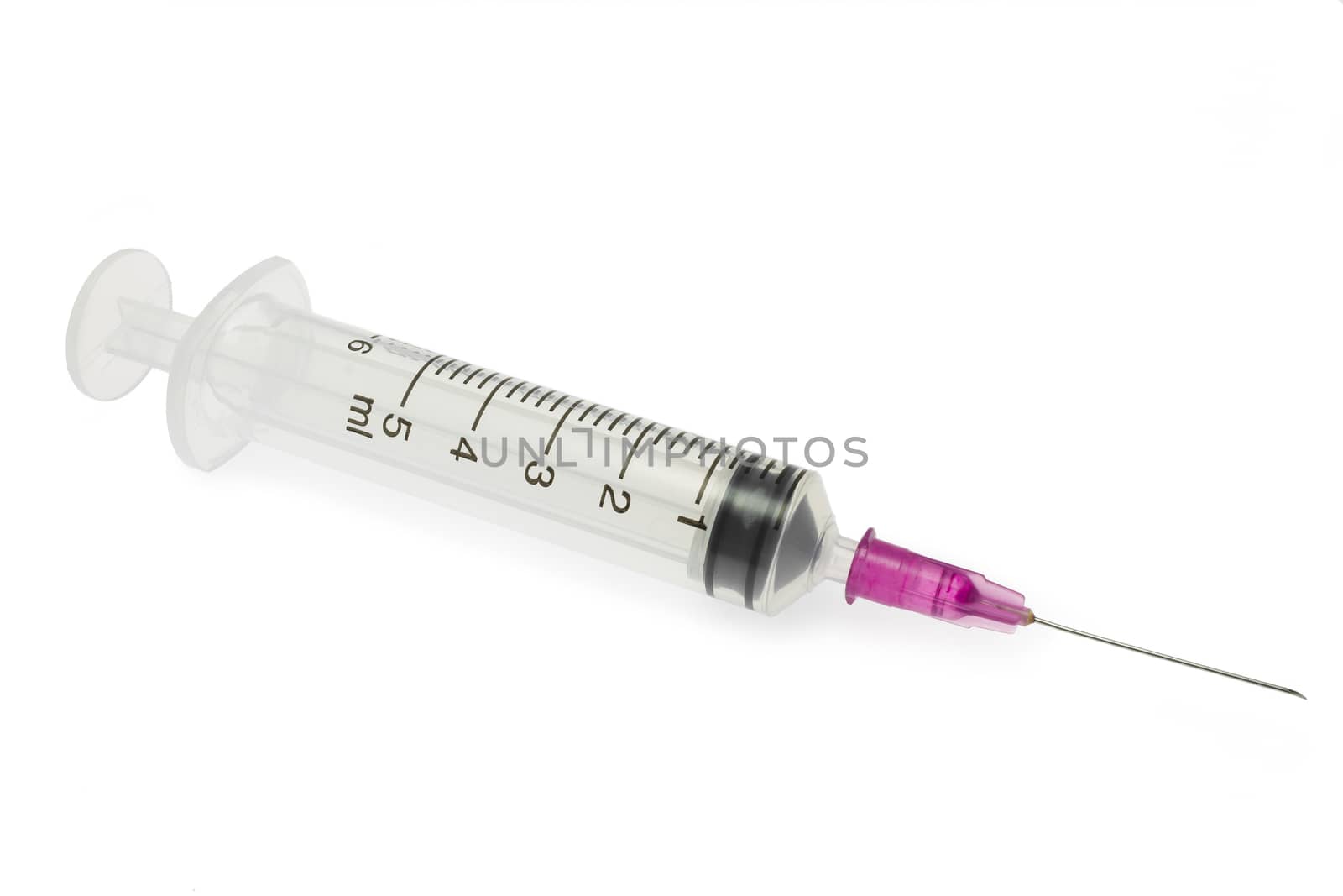 Plastic syringe on white background and soft light. Medical device in hospital for injection.