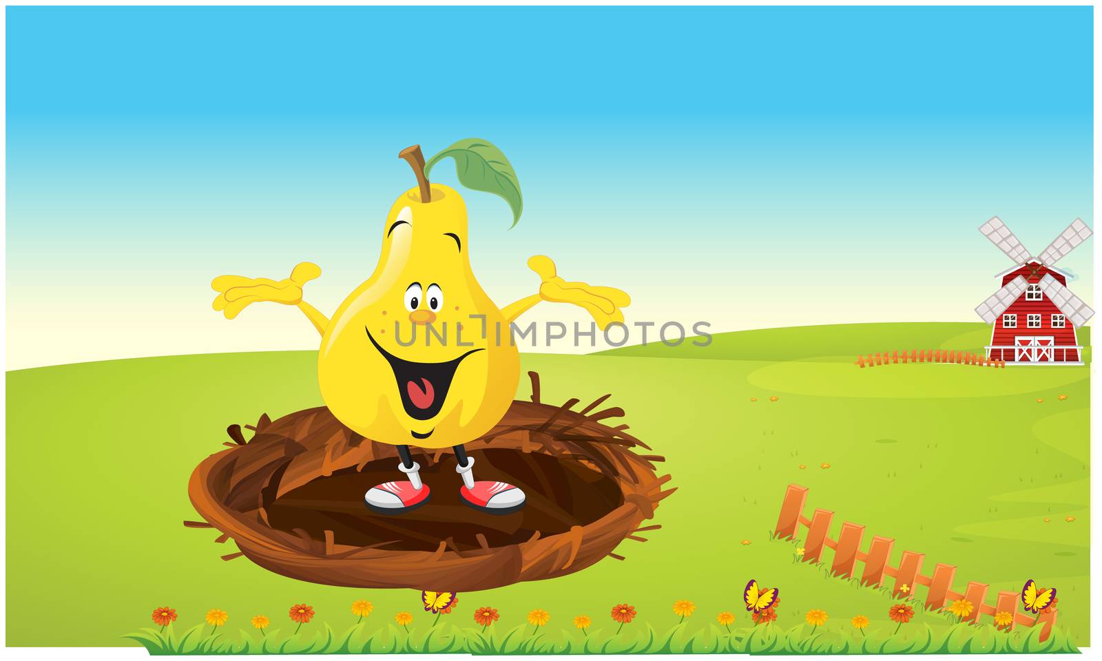 a fruit is dancing in a bird nest in the garden by aanavcreationsplus